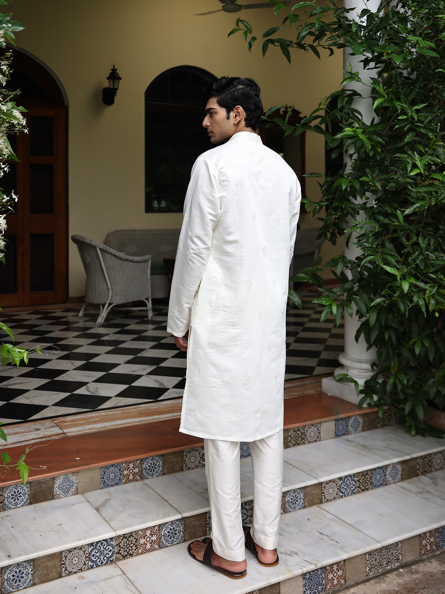 Shivansh Ivory Embroidered Cotton Blend Kurta Set