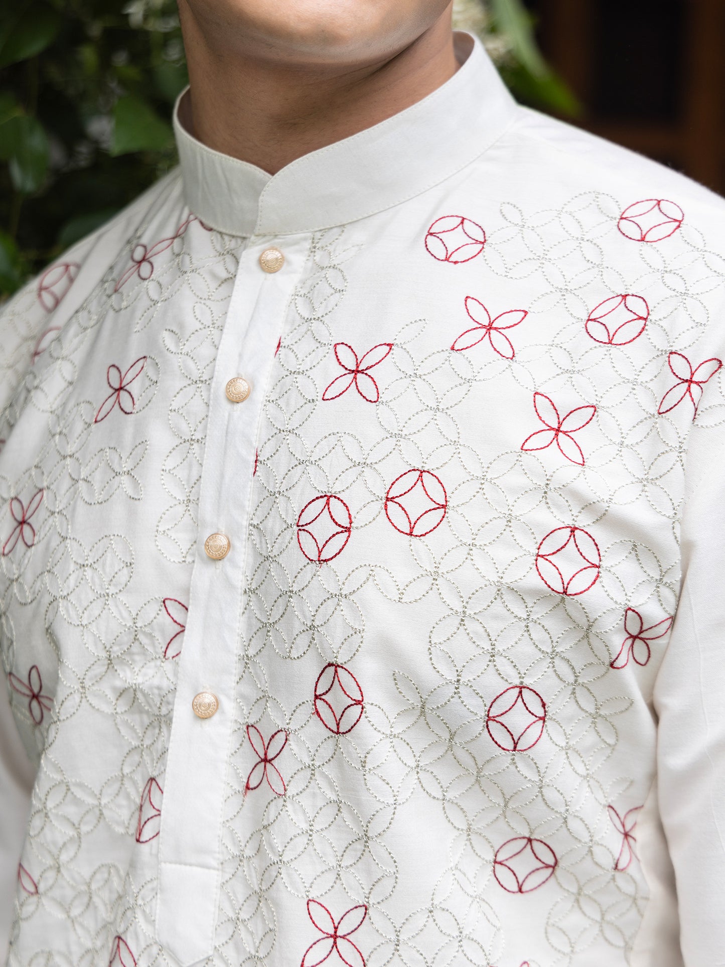 Manhar Ivory Embroidered Katan Kurta