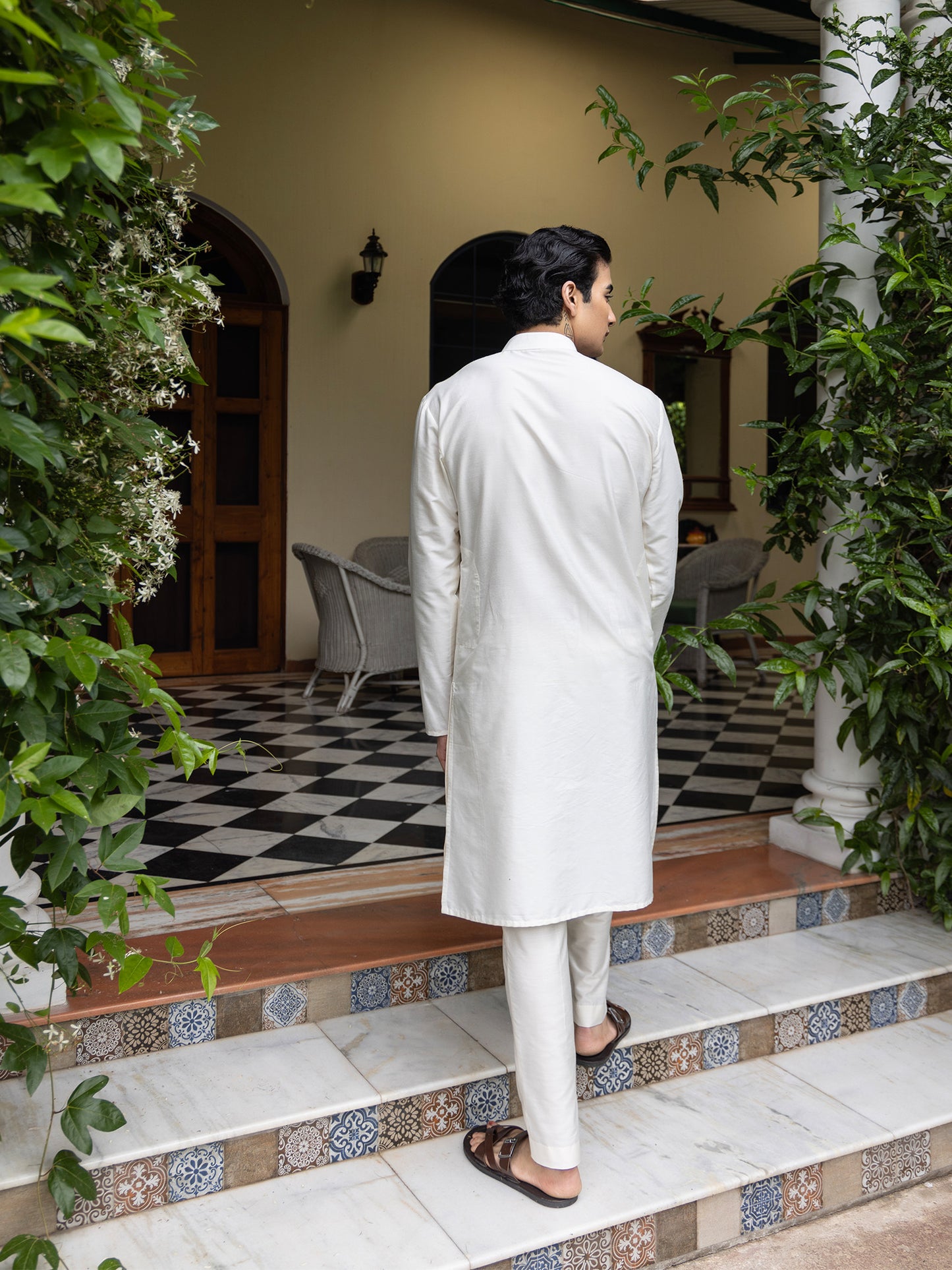 Manhar Ivory Embroidered Katan Kurta