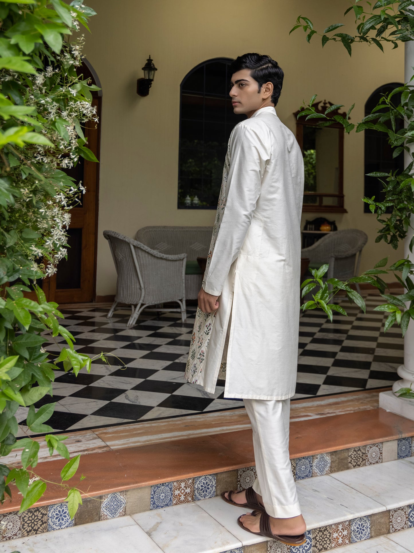Radhesh Ivory Embroidered Katan Kurta