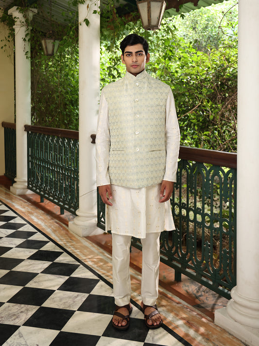 Shoubhit Pastel Green Jacquard Bundi Set