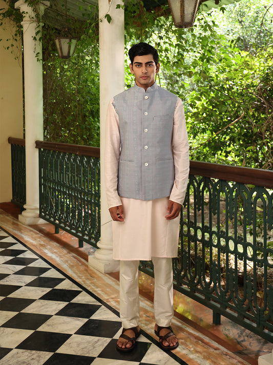 Isvara Light Blue Cotton Blend Bundi Set