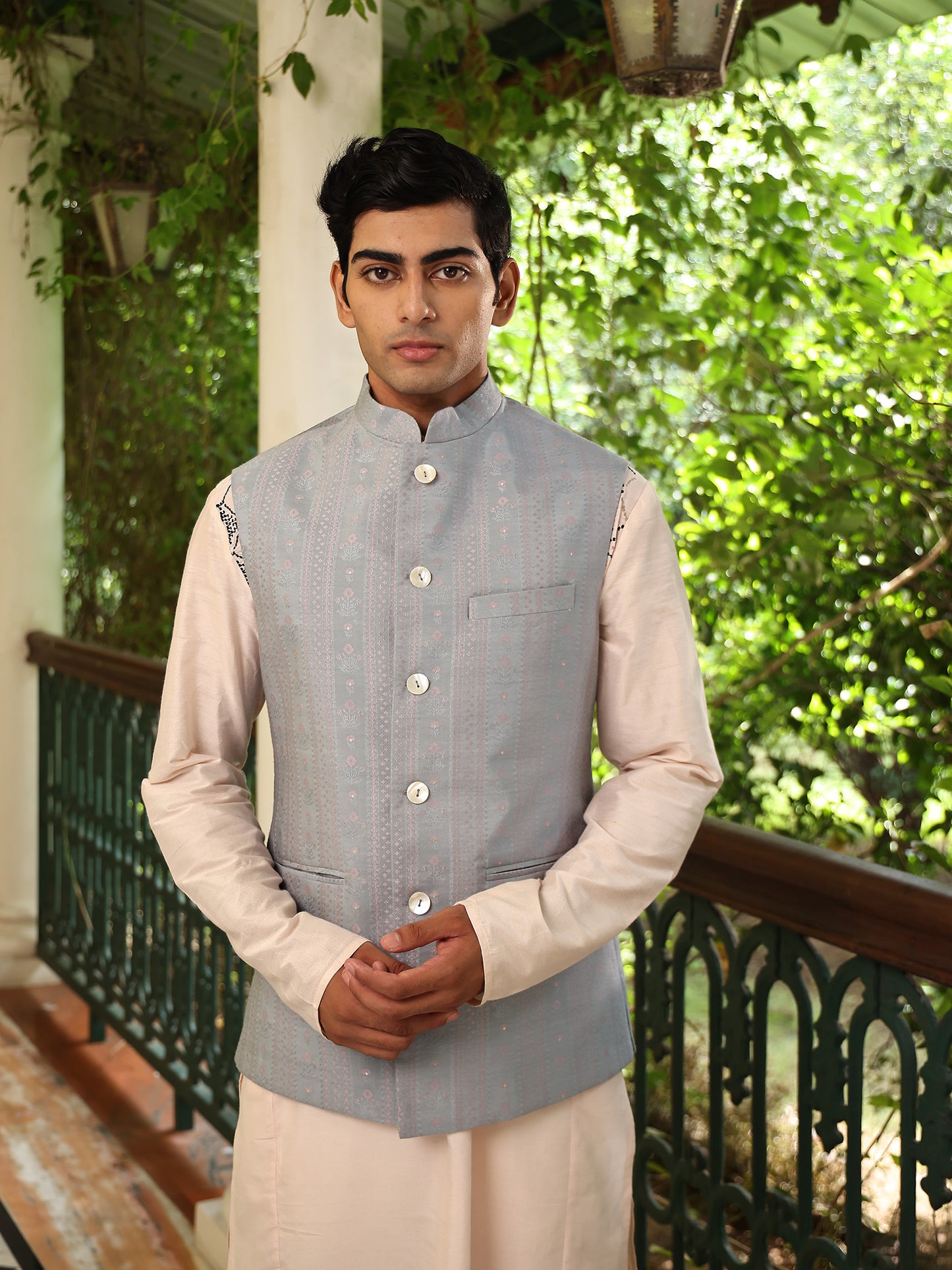 Isvara Light Blue Cotton Blend Bundi