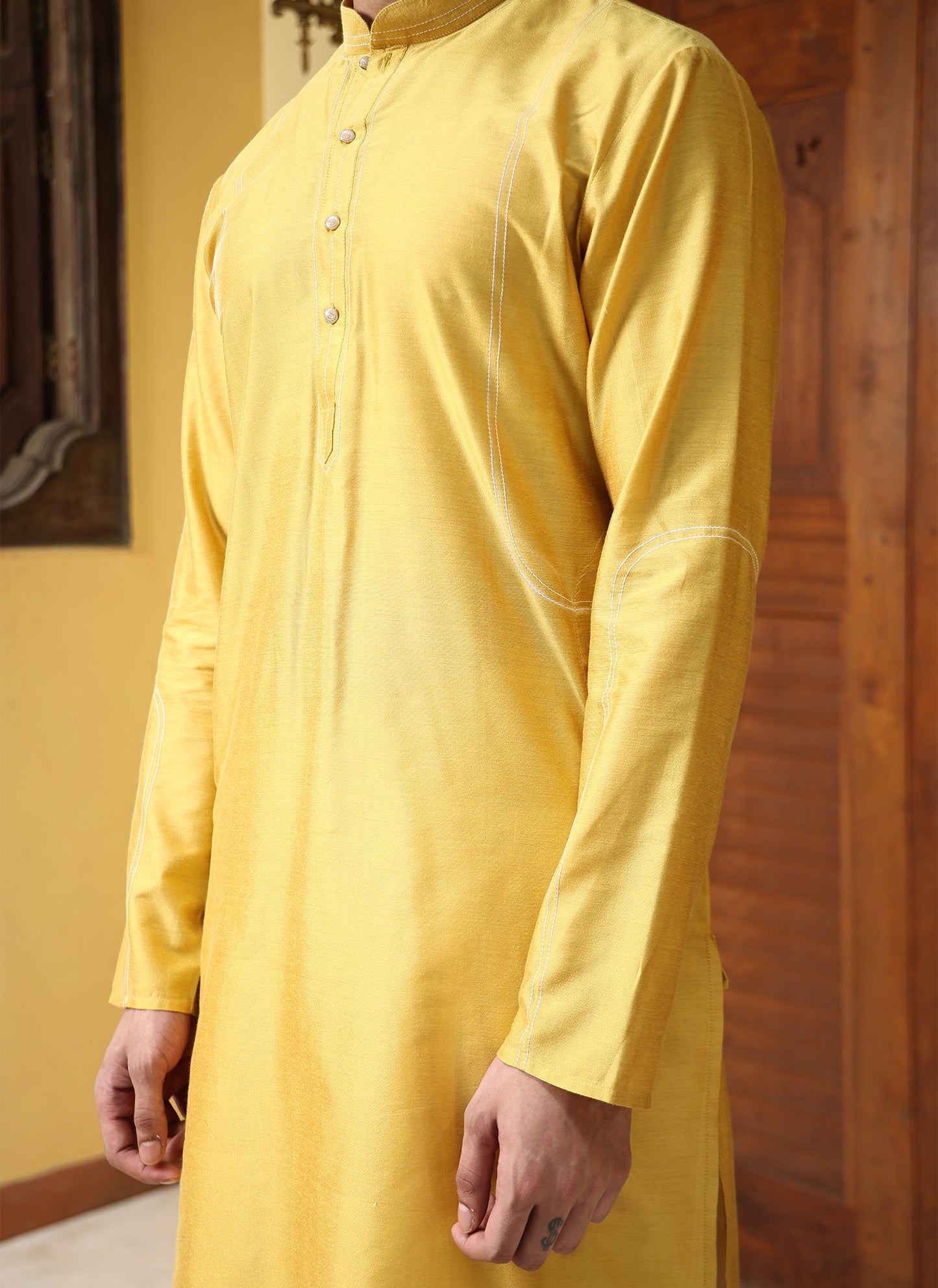 Venu Yellow Katan  Kurta Set
