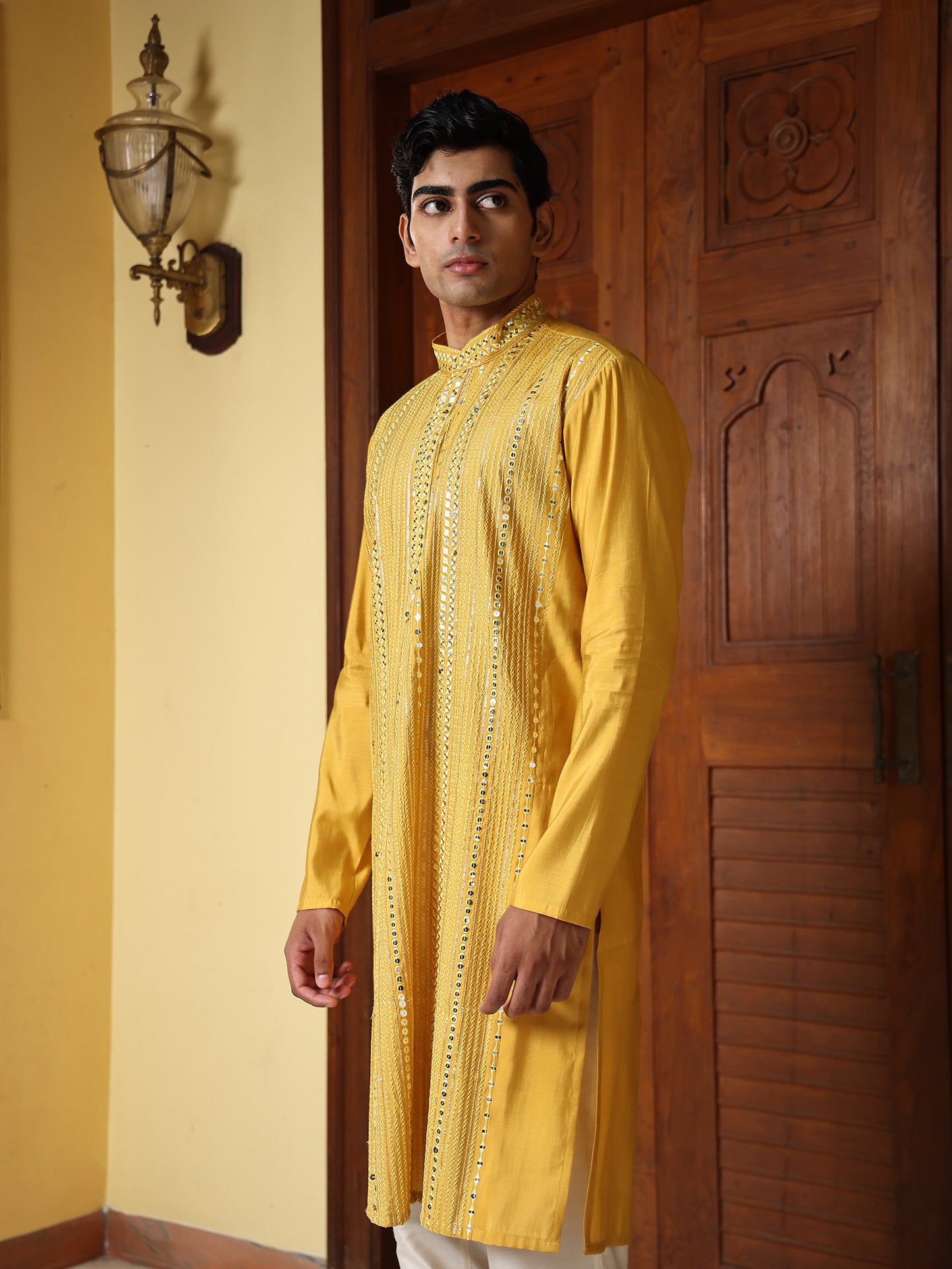 Ekansh Mustard Embroidered Cotton Blend Kurta