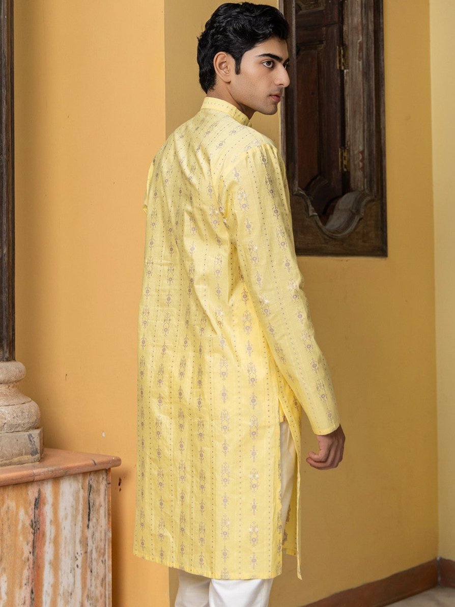 Vama Yellow Cotton Blend Kurta