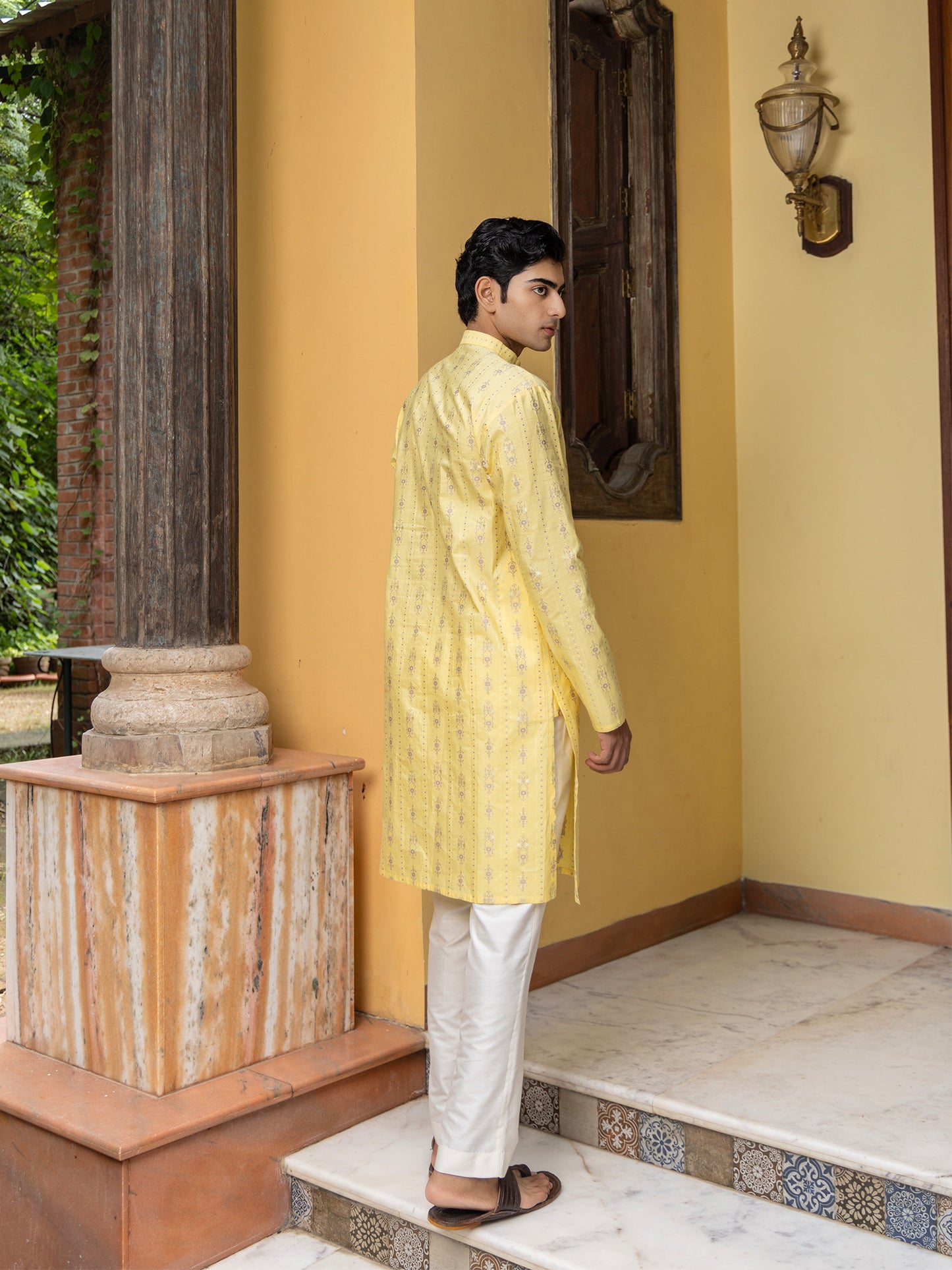 Vama Yellow Cotton Blend Kurta Set