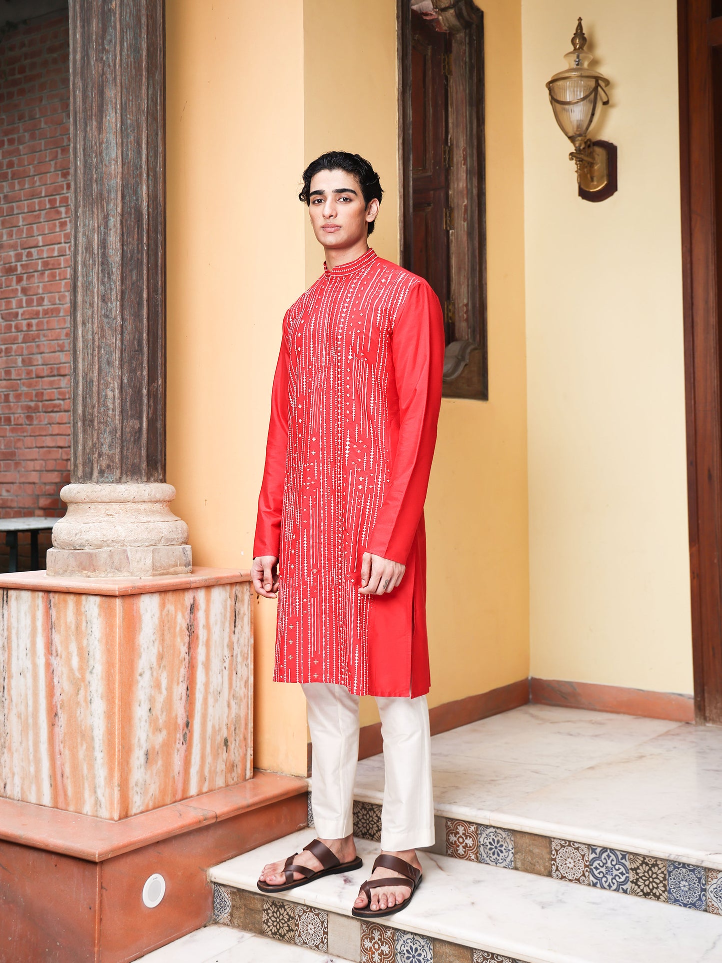 Raddi Red Embroidered Katan Kurta