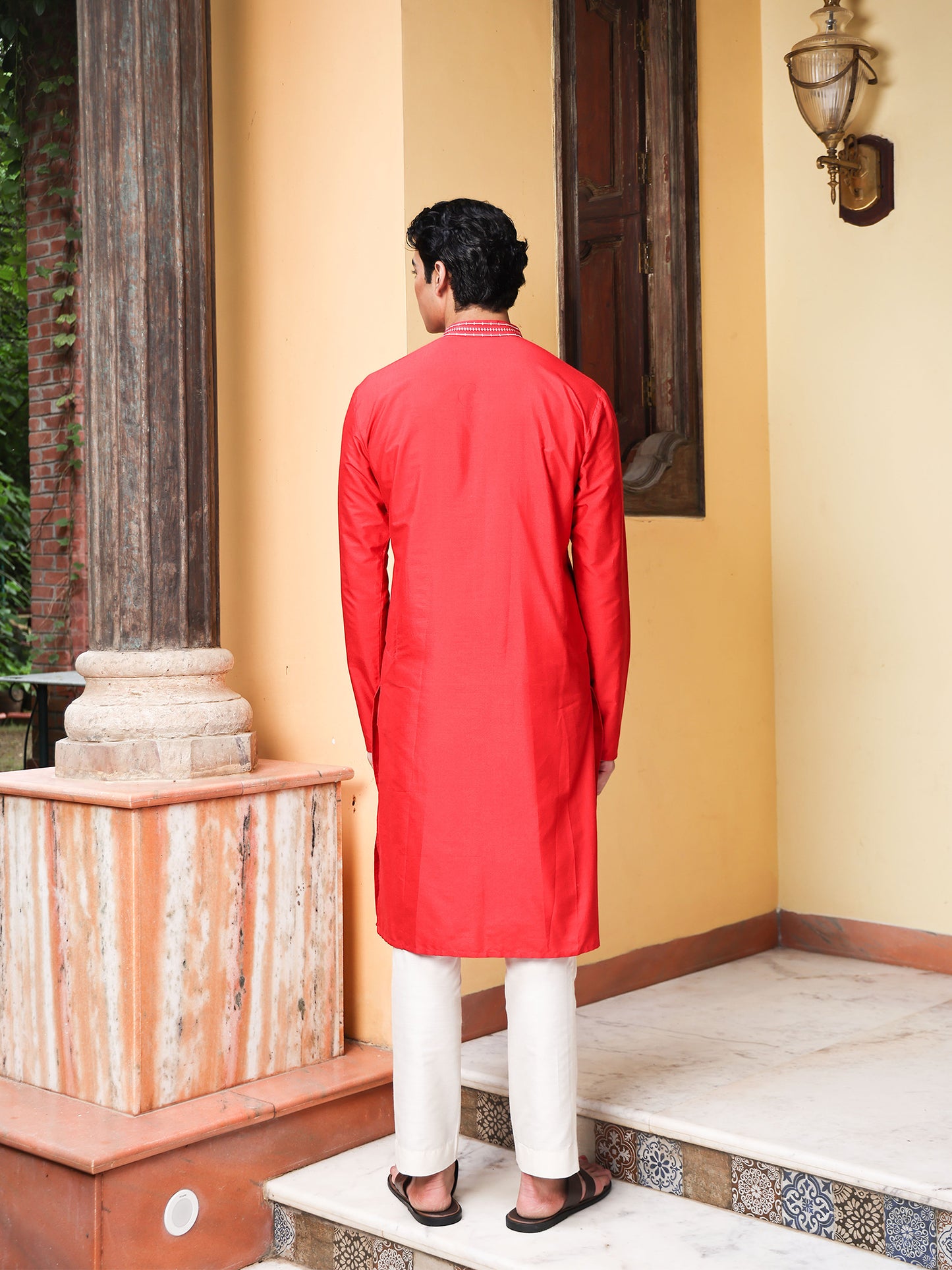 Raddi Red Embroidered Katan Kurta