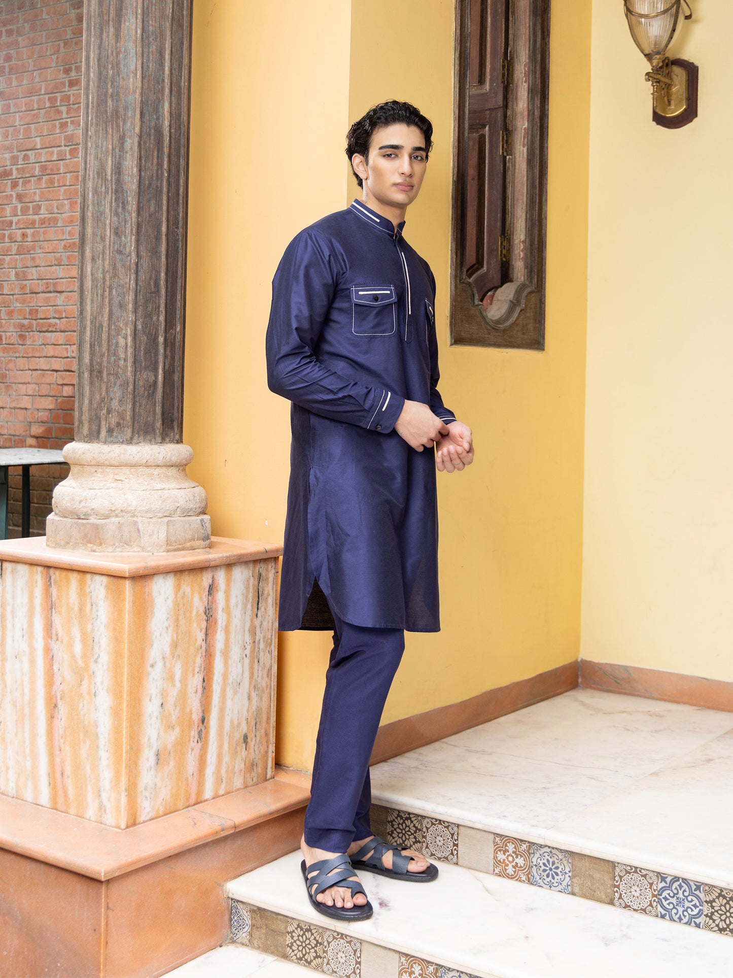 Navana Blue Katan Kurta Set