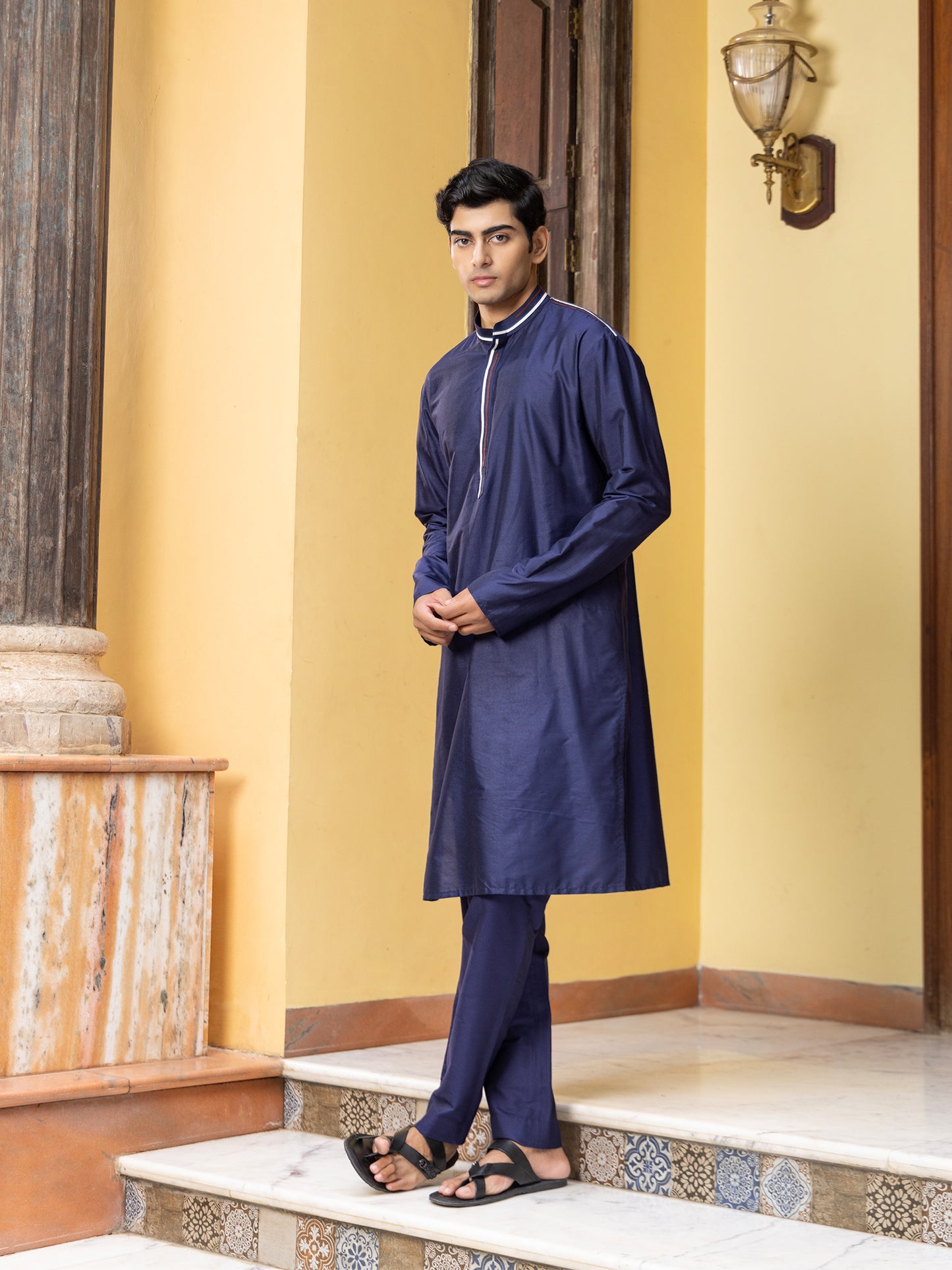 Daman Blue Katan Kurta Set
