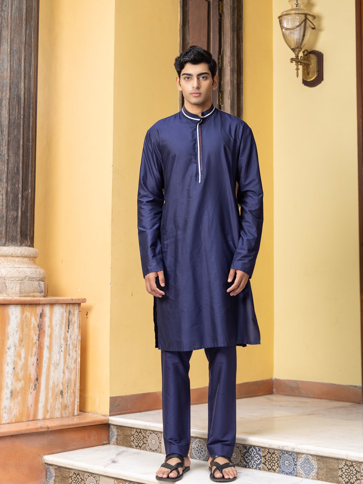 Daman Blue Katan Kurta Set