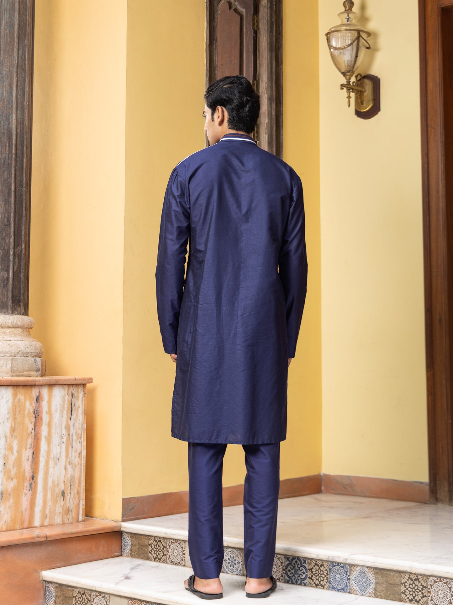 Daman Blue Katan Kurta Set