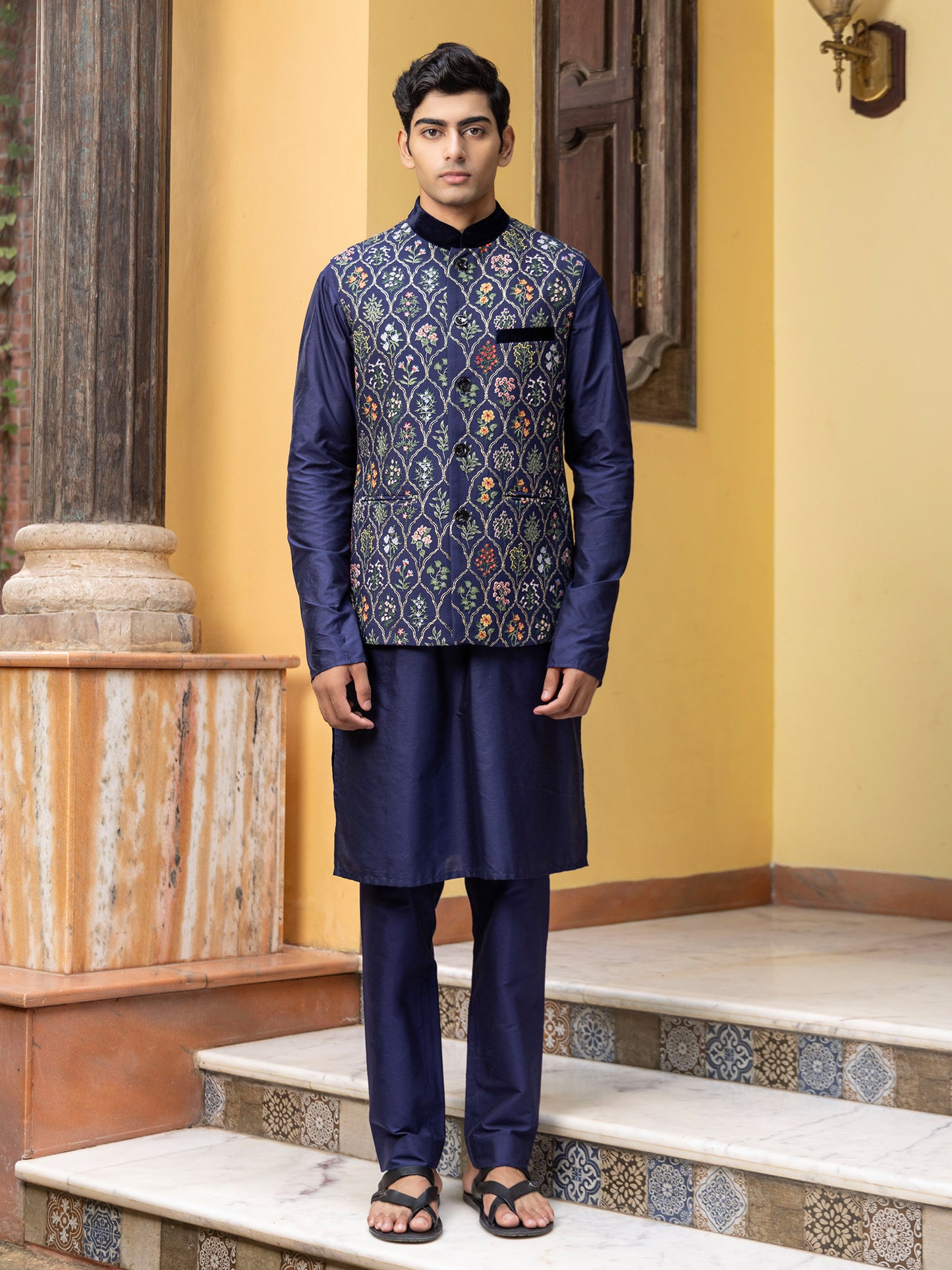 Disnu Blue Embroidered Katan Bundi