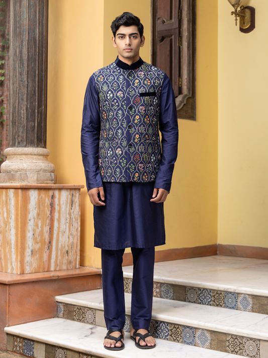 Disnu Blue Katan  Embroidered  Bundi Set