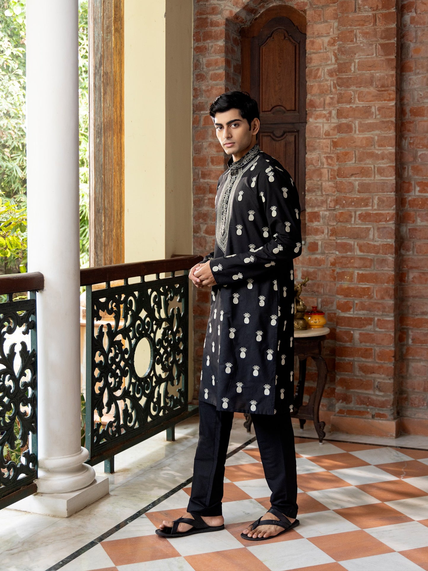 Dhira Black Embroidered Katan Kurta