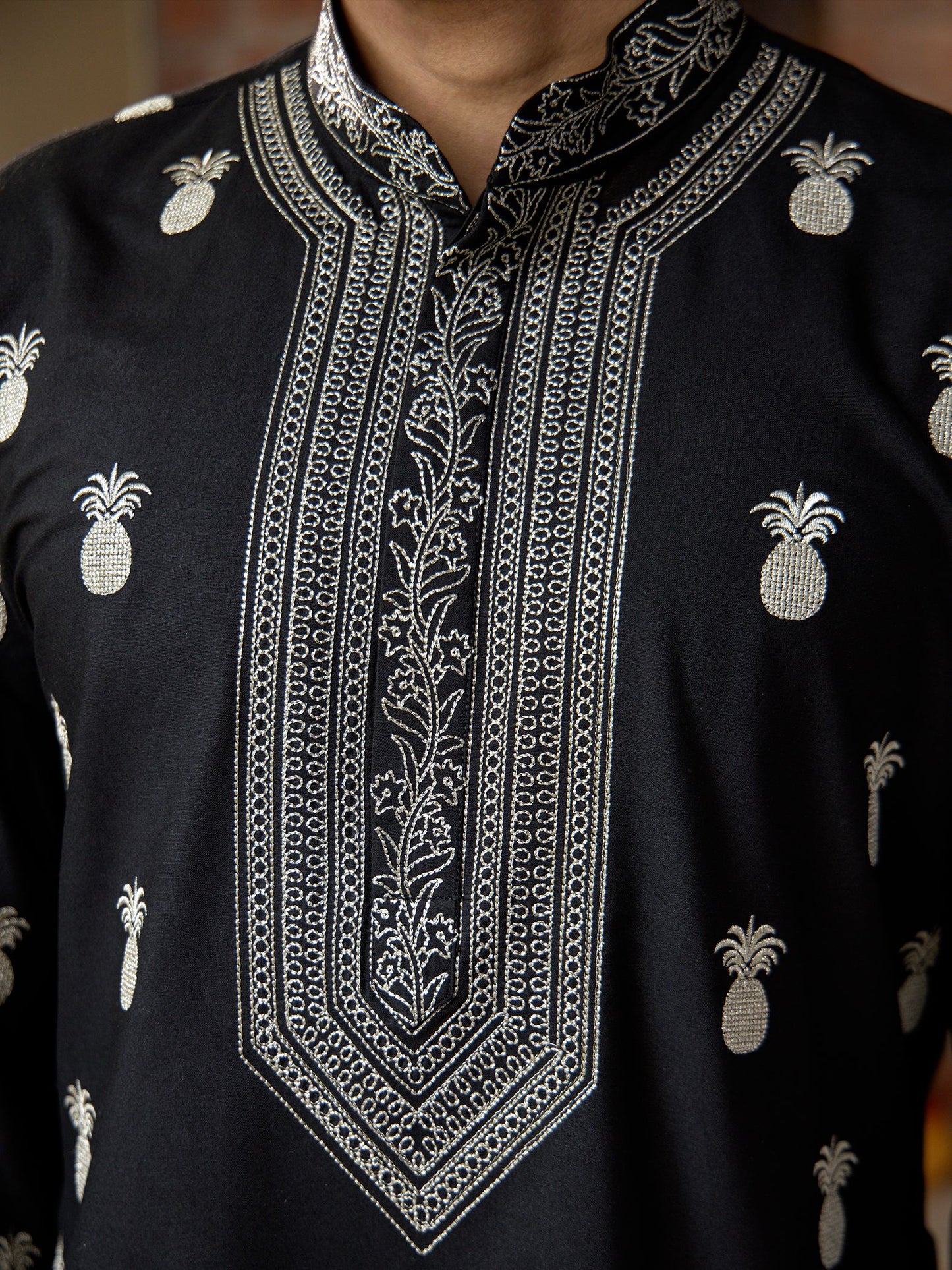 Dhira Black Embroidered Katan Kurta