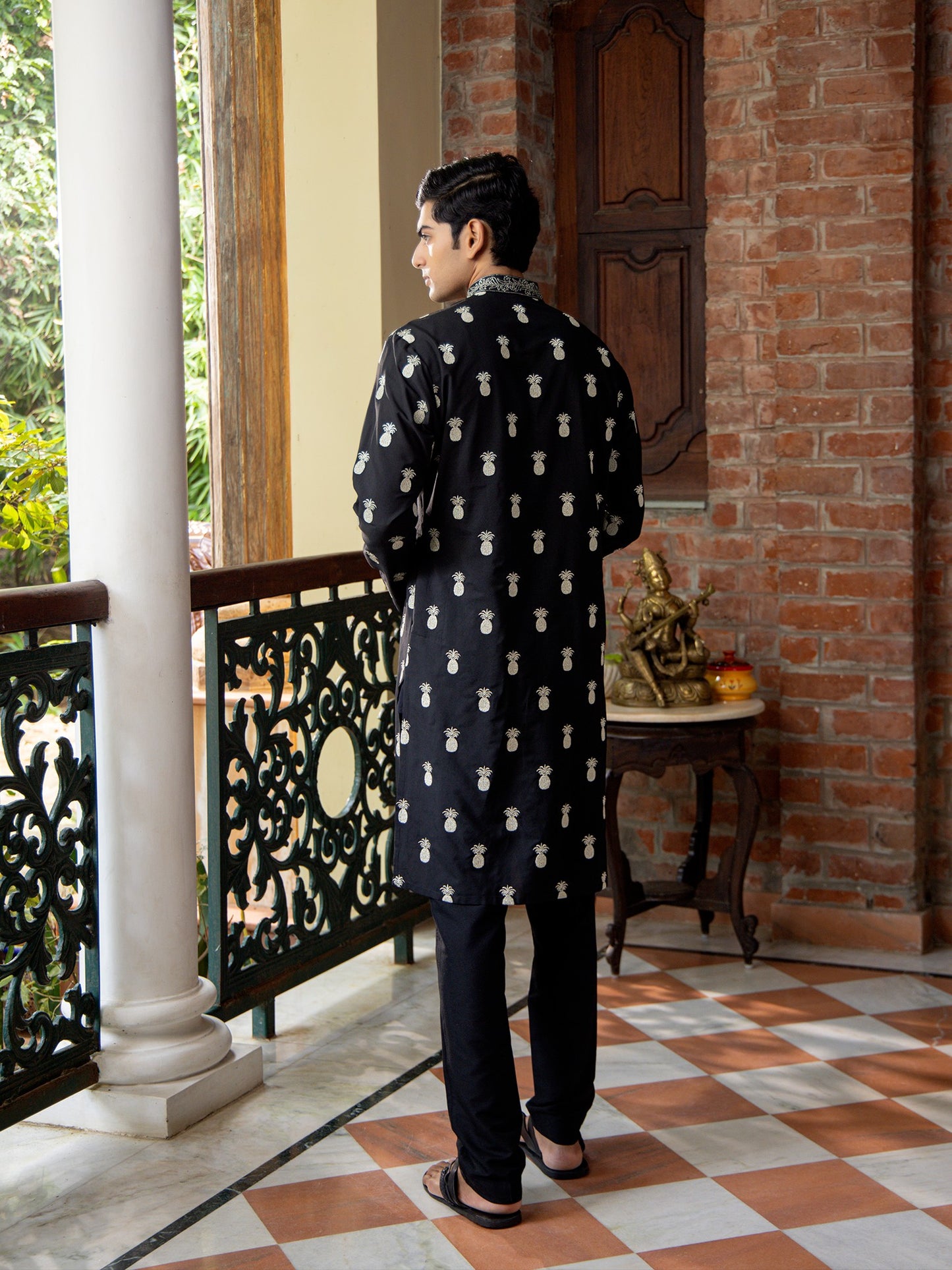 Dhira Black Embroidered Katan Kurta