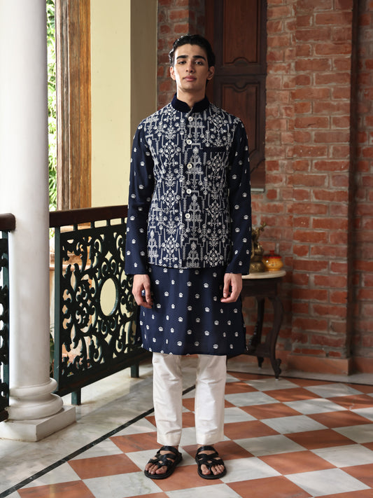 Patr
Bundi Set
Jacket
Blue
Embroidered 
Embroidered Jacket Set