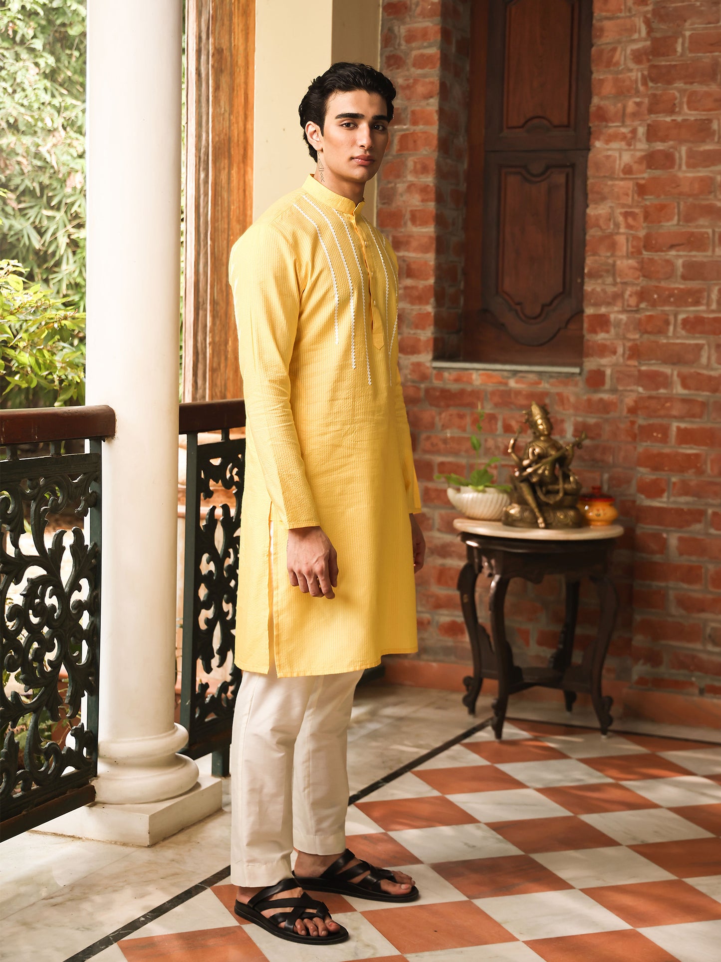 Bhasu Yellow Cotton Blend Kurta Set
