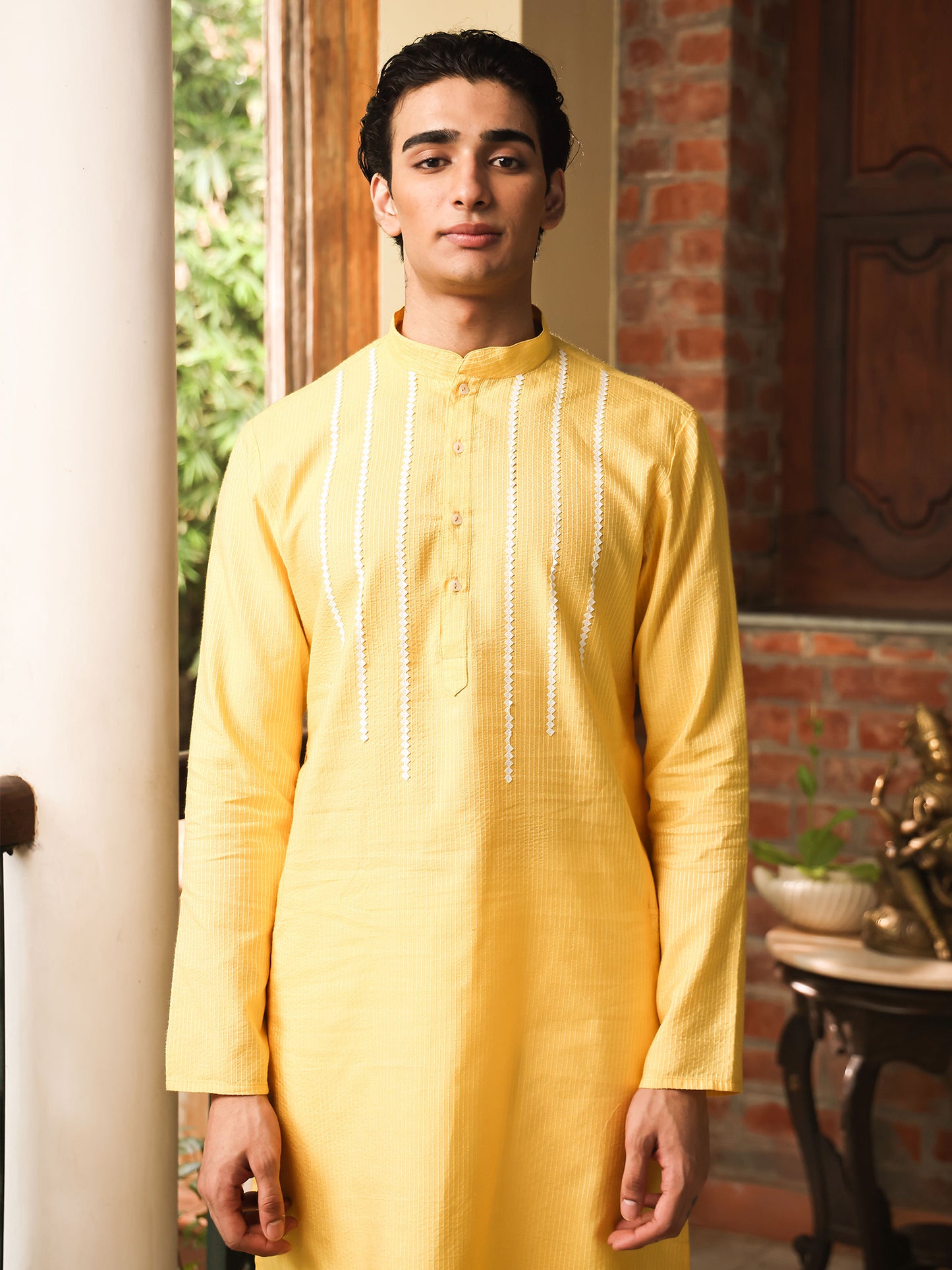 Bhasu Yellow Cotton Blend Kurta Set