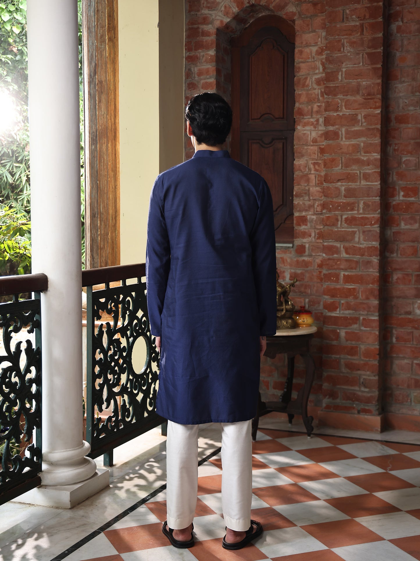 Drona Blue Cotton Blend Kurta Set