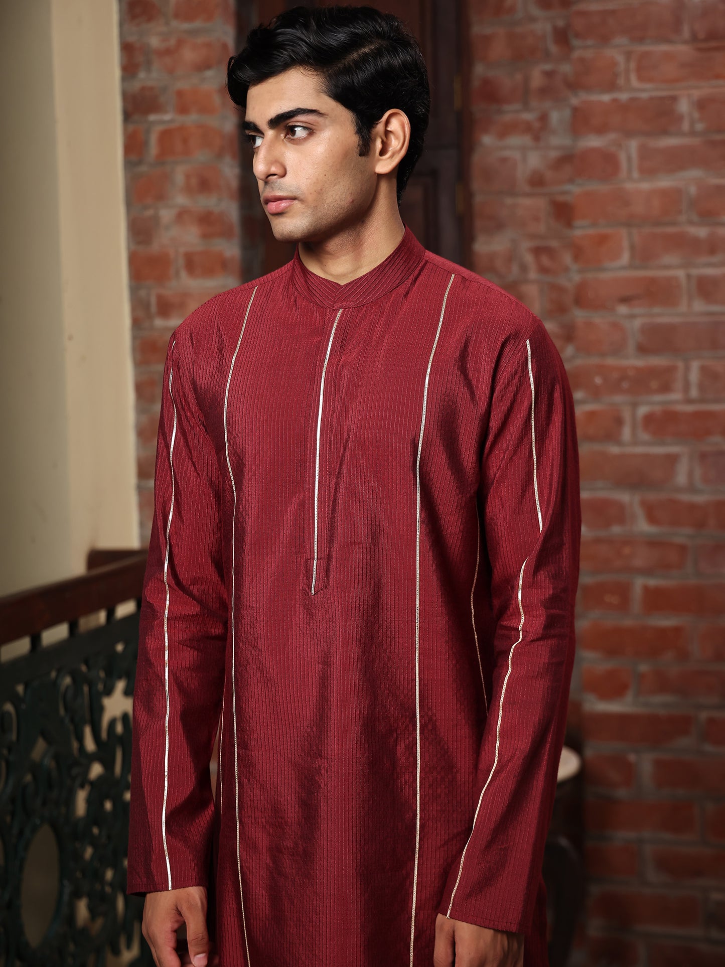 Madhura Wine Cotton Blend Kurta Set