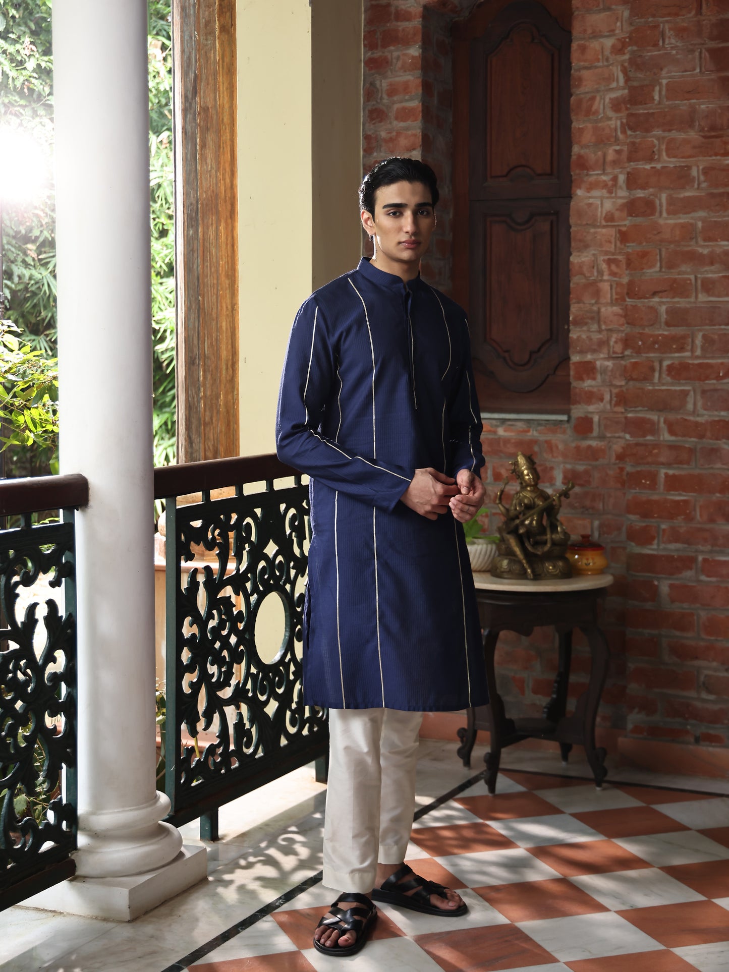 Drona Blue Cotton Blend Kurta Set