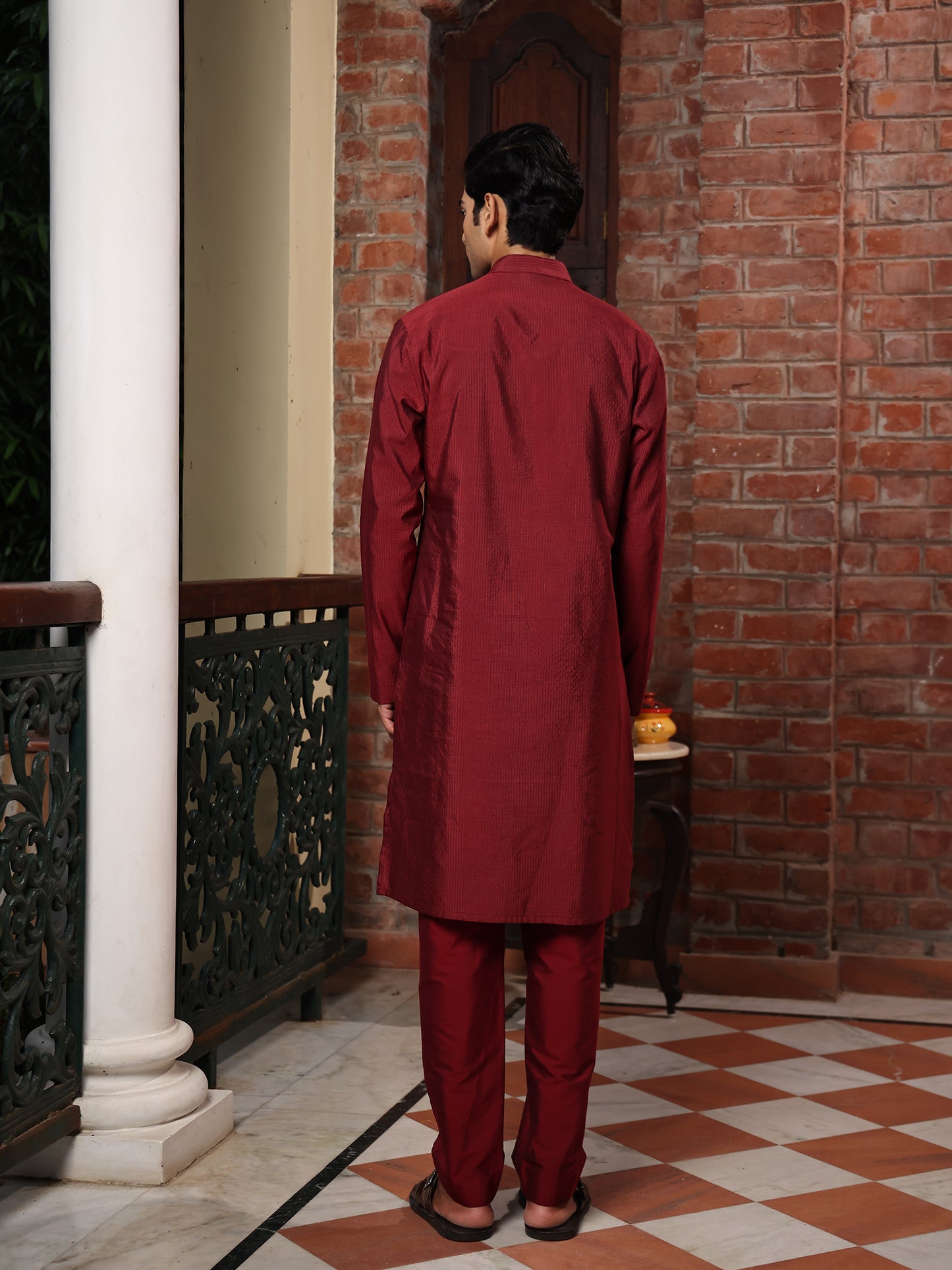 Madhura Wine Cotton Blend Kurta Set