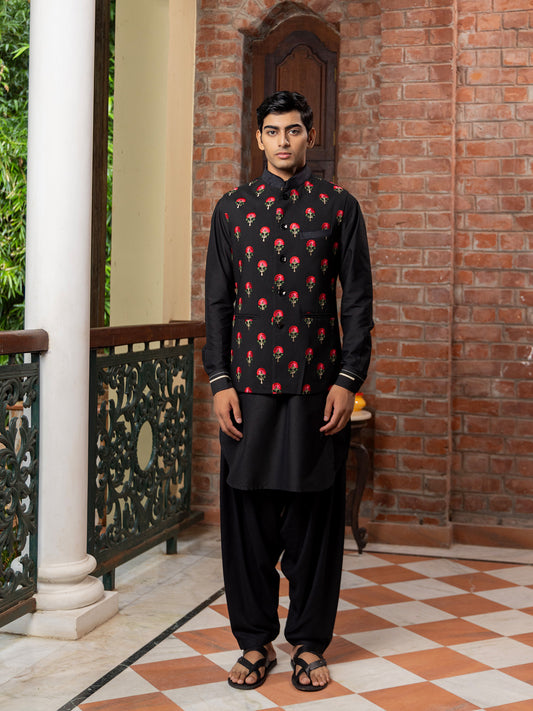 Pluksa Black Katan  Embroidered Bundi Set