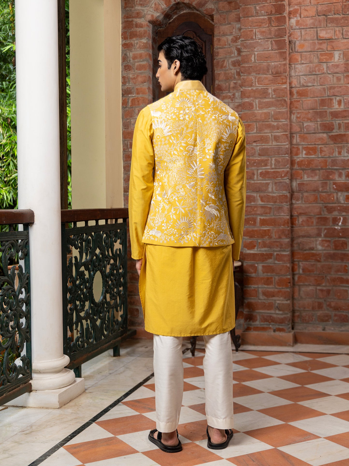 Chaitanya Yellow Katan  Embroidered  Bundi Set