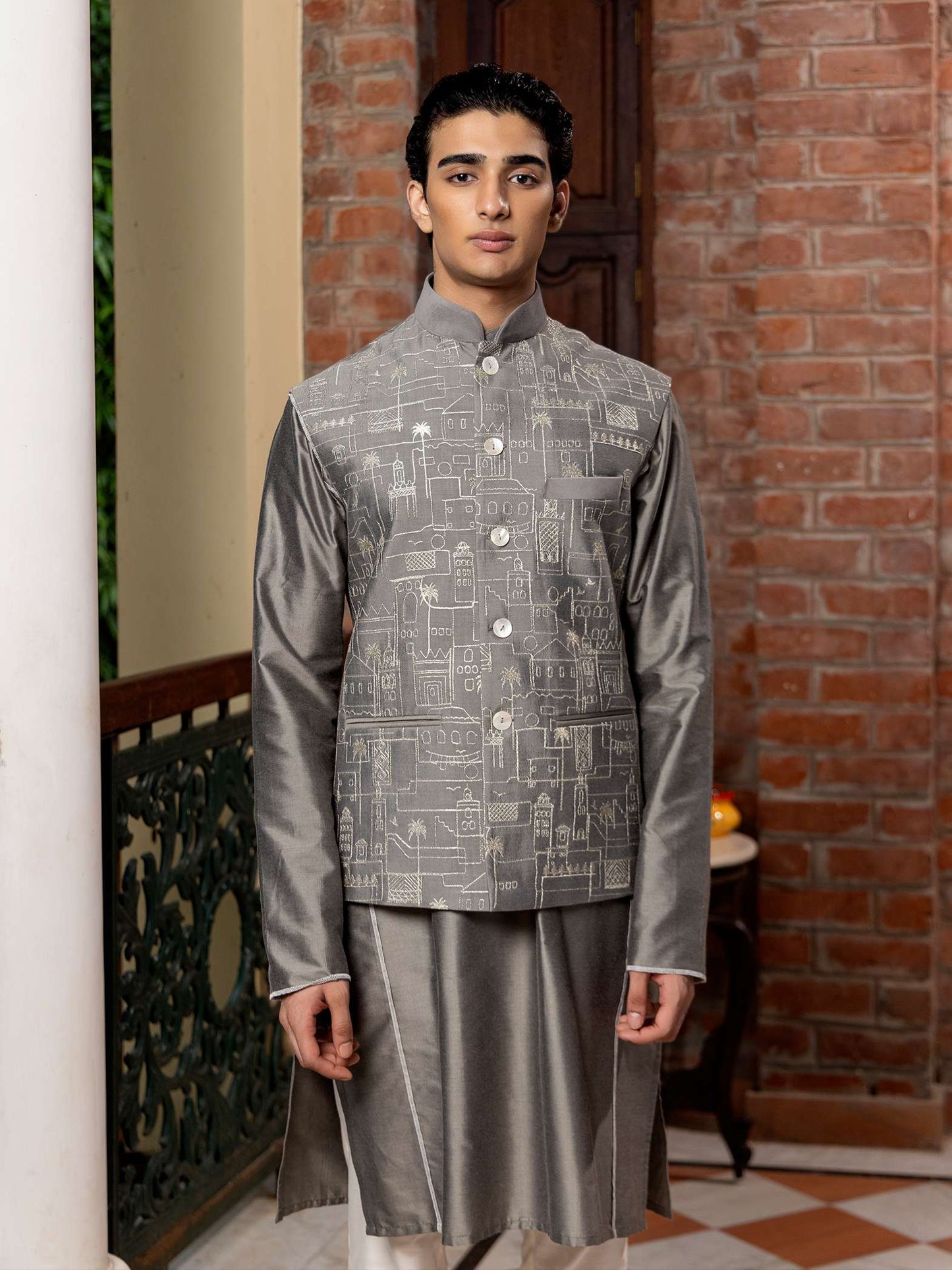 Patr
Bundi
Jacket
Grey
Embroidered 
Embroidered Jacket
