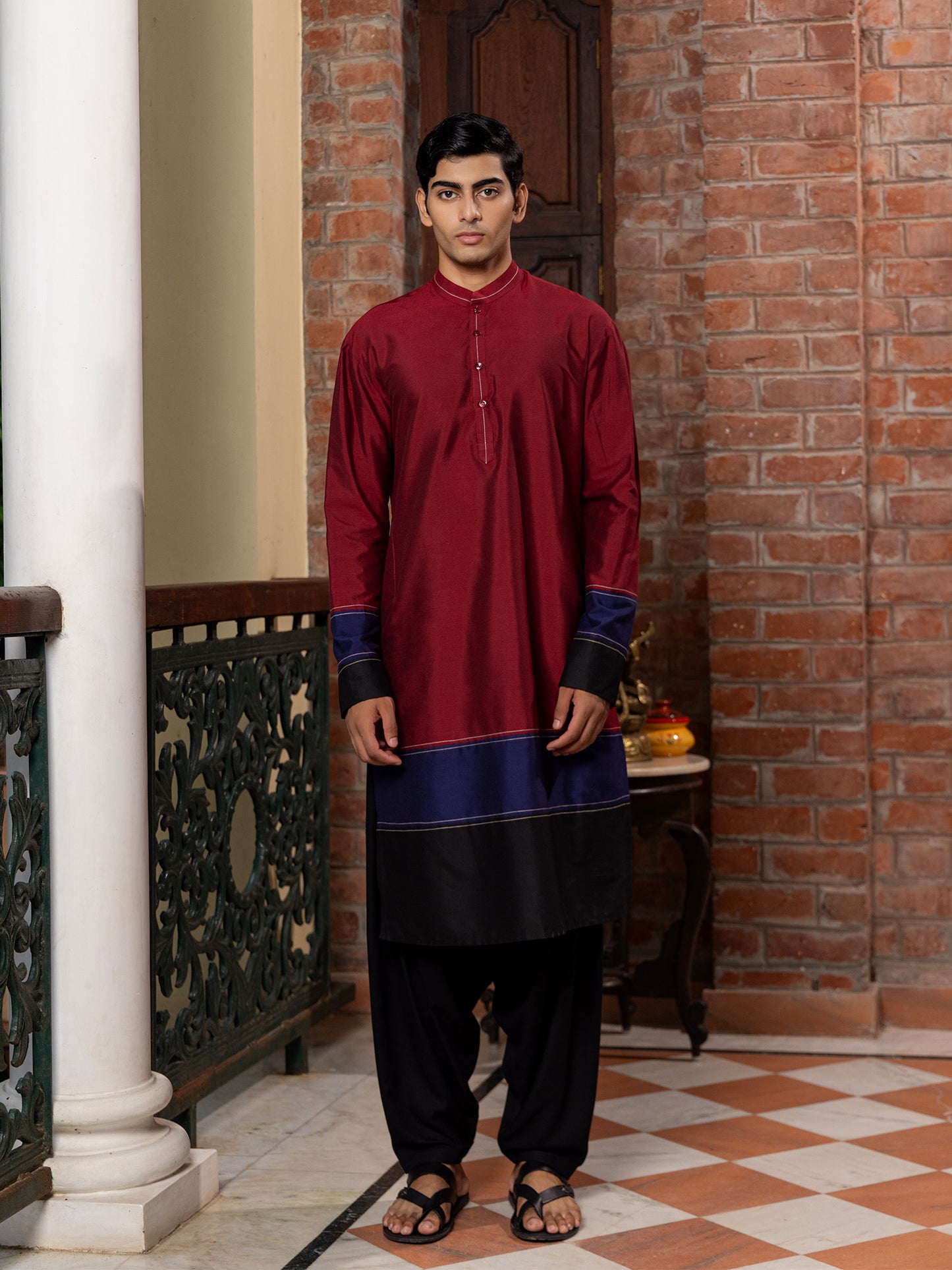 Jisnu Wine Blue  Katan Kurta Set