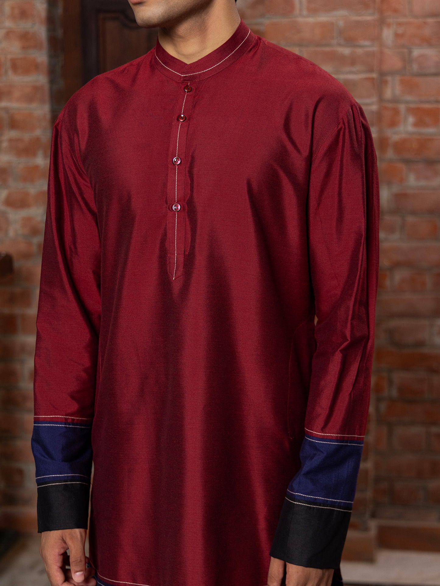 Jisnu Wine Blue  Katan Kurta Set