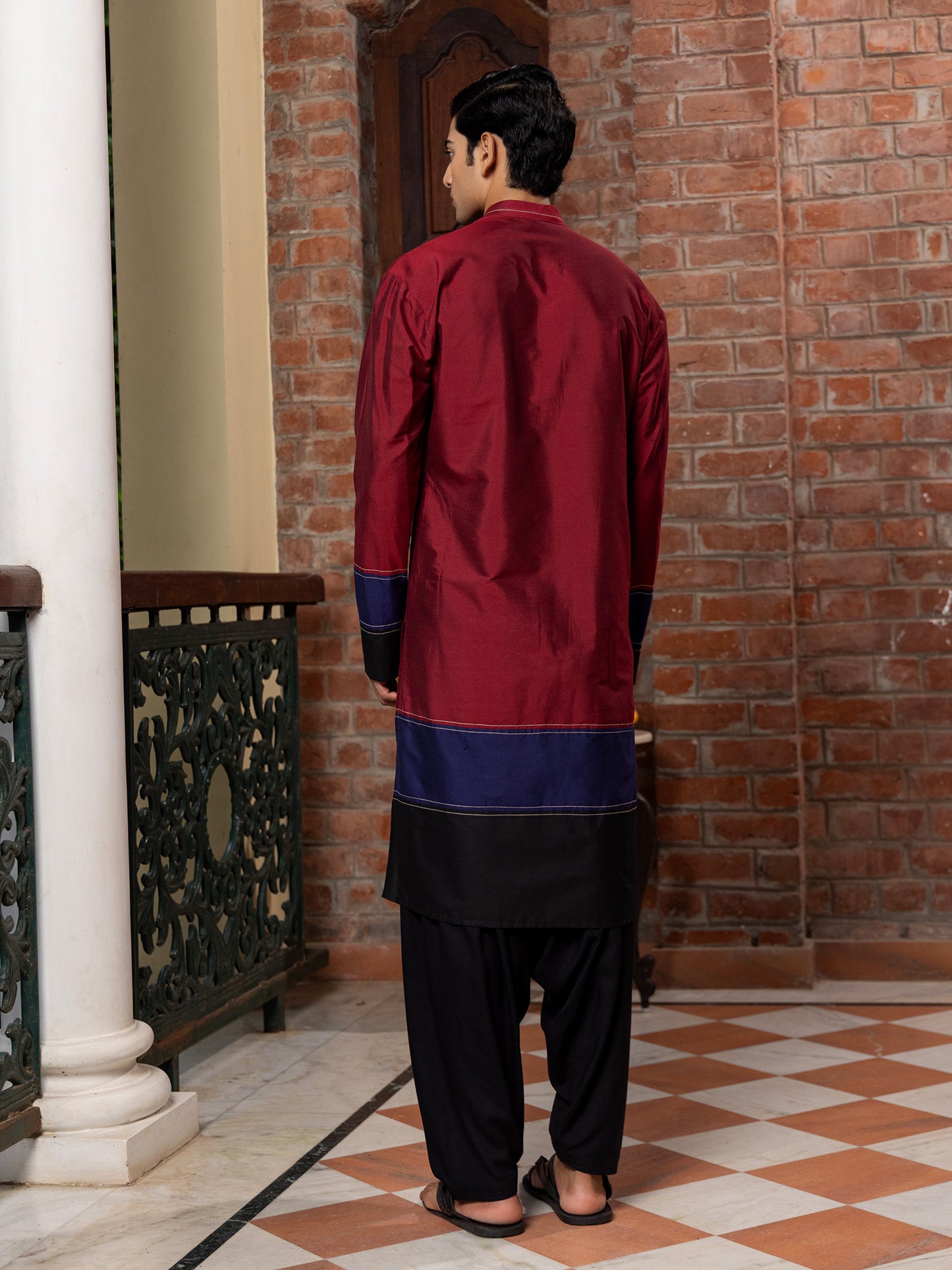 Jisnu Wine Blue  Katan Kurta Set