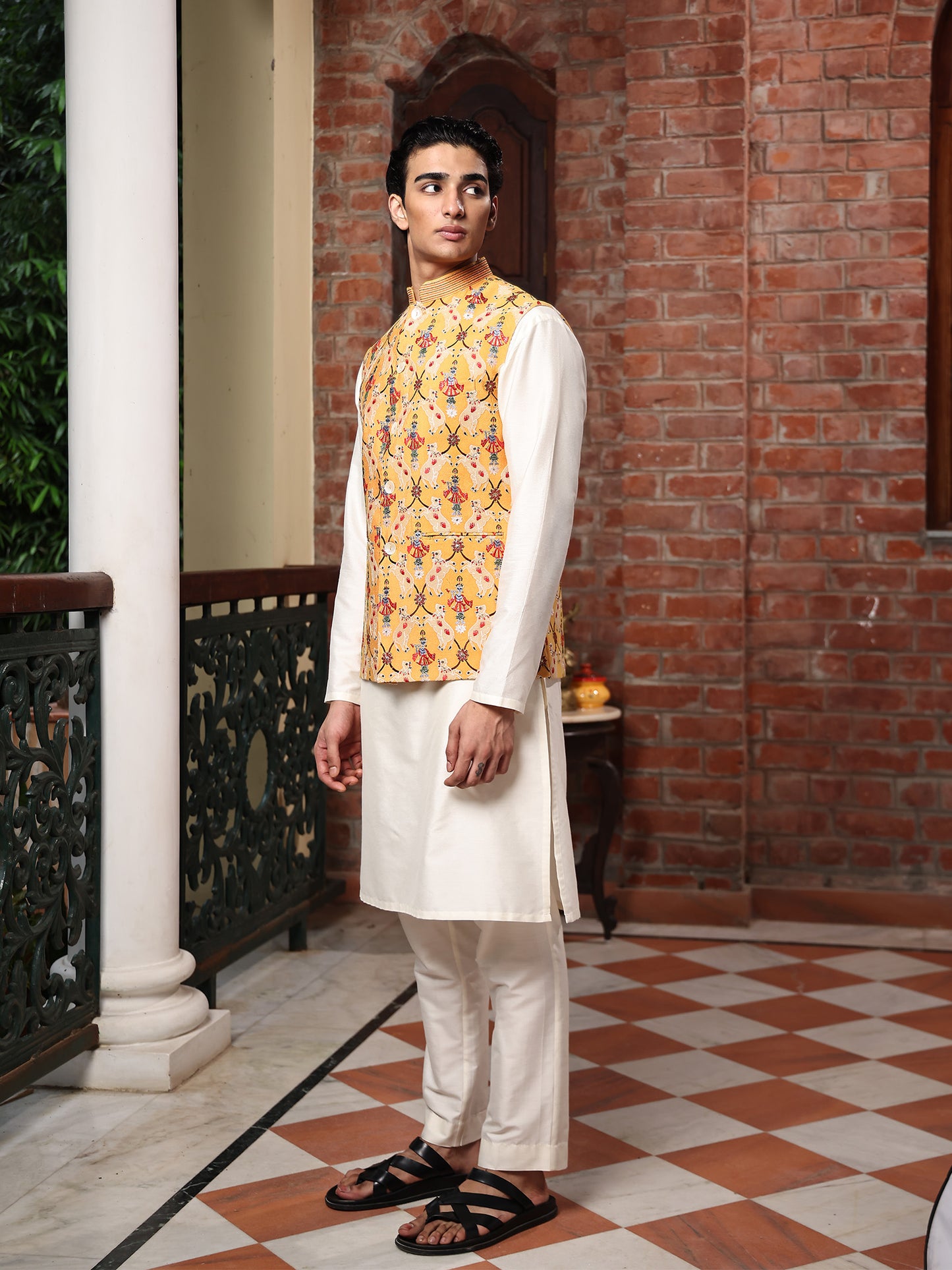 Radhey Yellow Katan Embroidered  Bundi Set