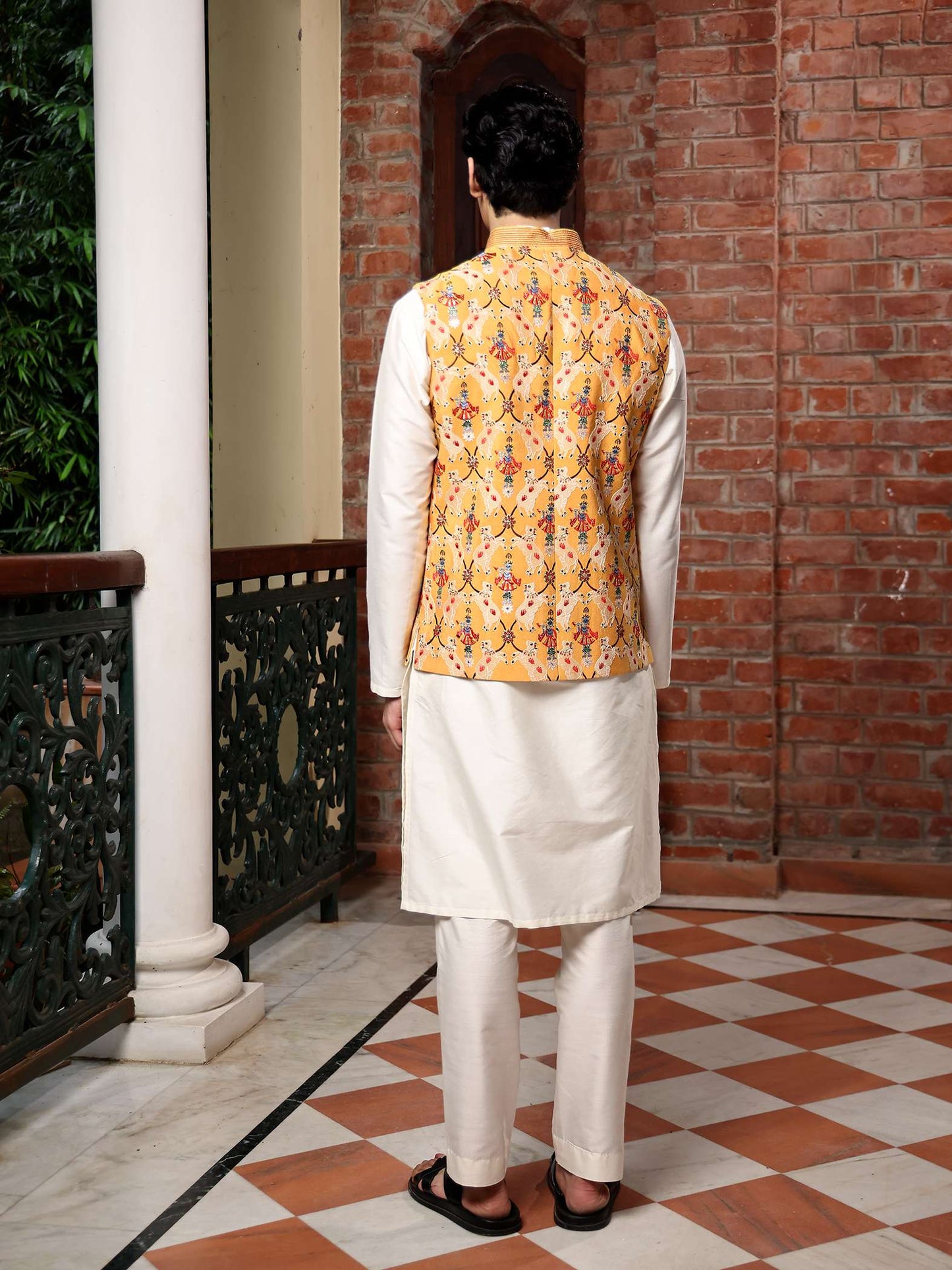 Radhey Yellow Katan Embroidered  Bundi Set