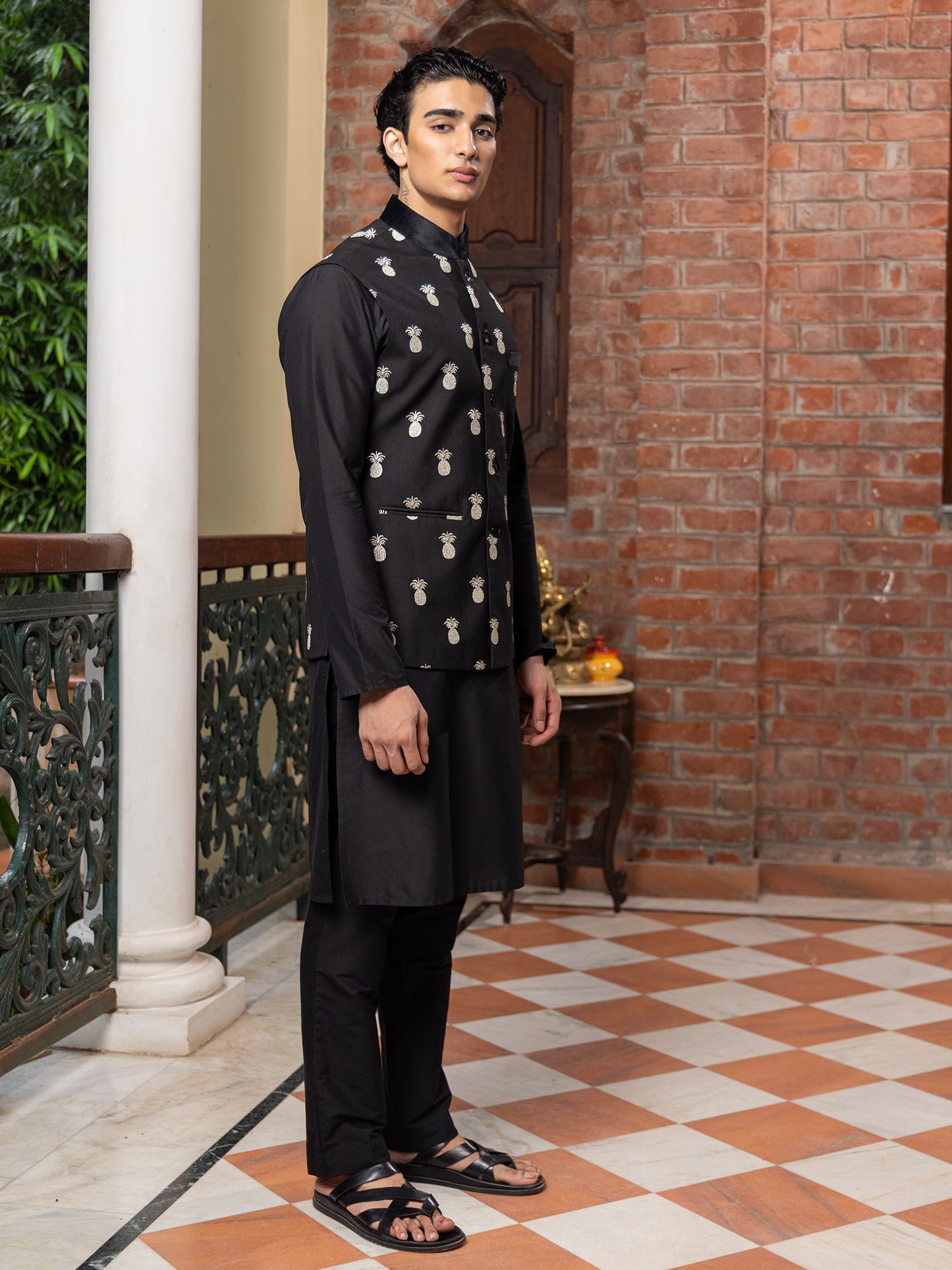 Raksa Black Katan Embroidered Bundi Set