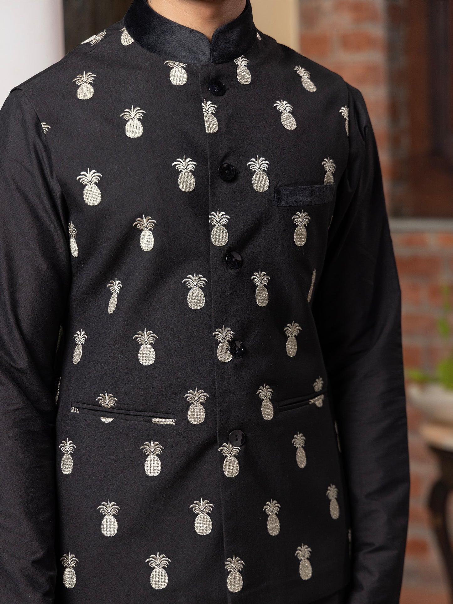 Raksa Black Katan Embroidered Bundi Set