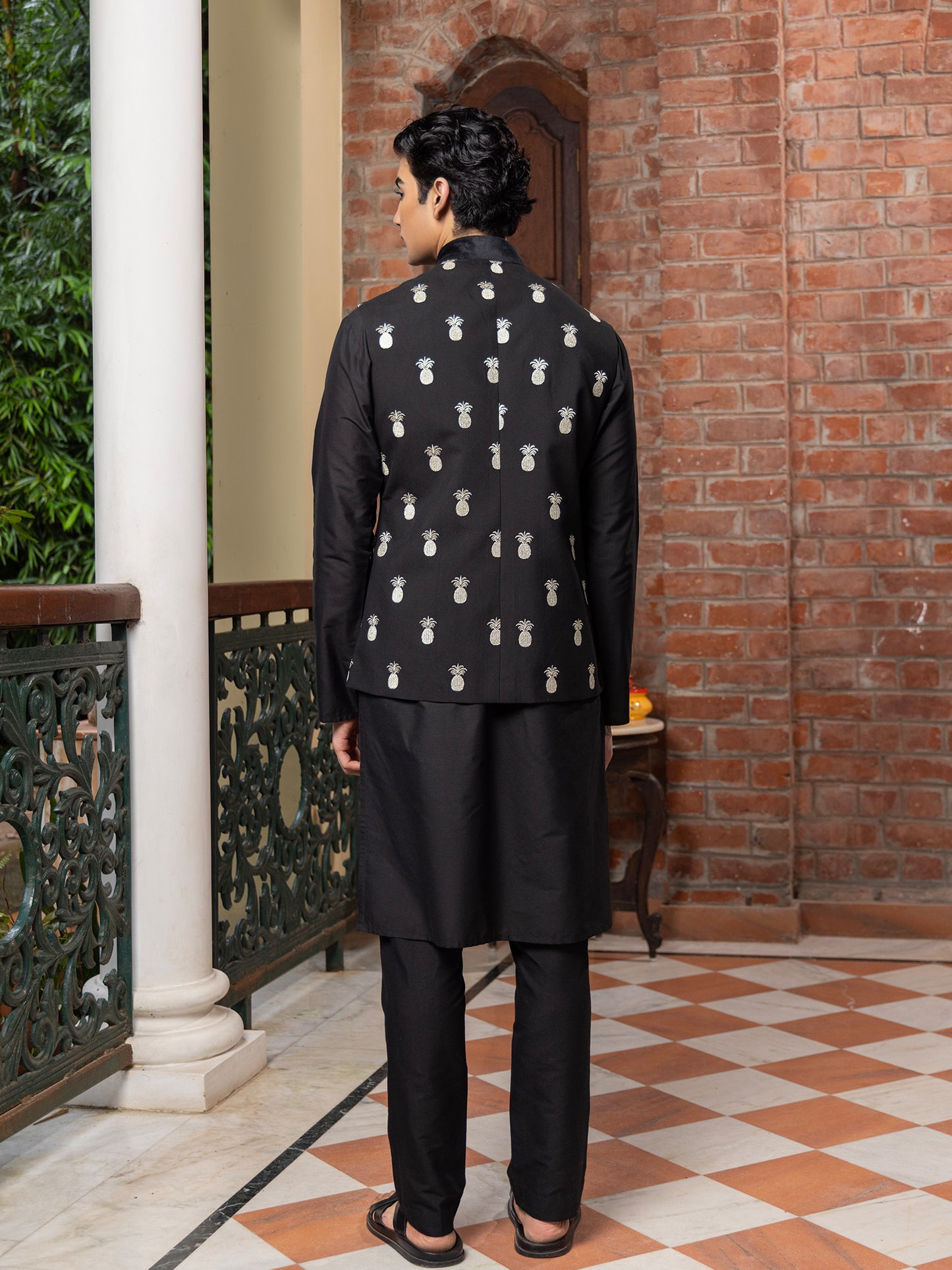Raksa Black Katan Embroidered Bundi Set