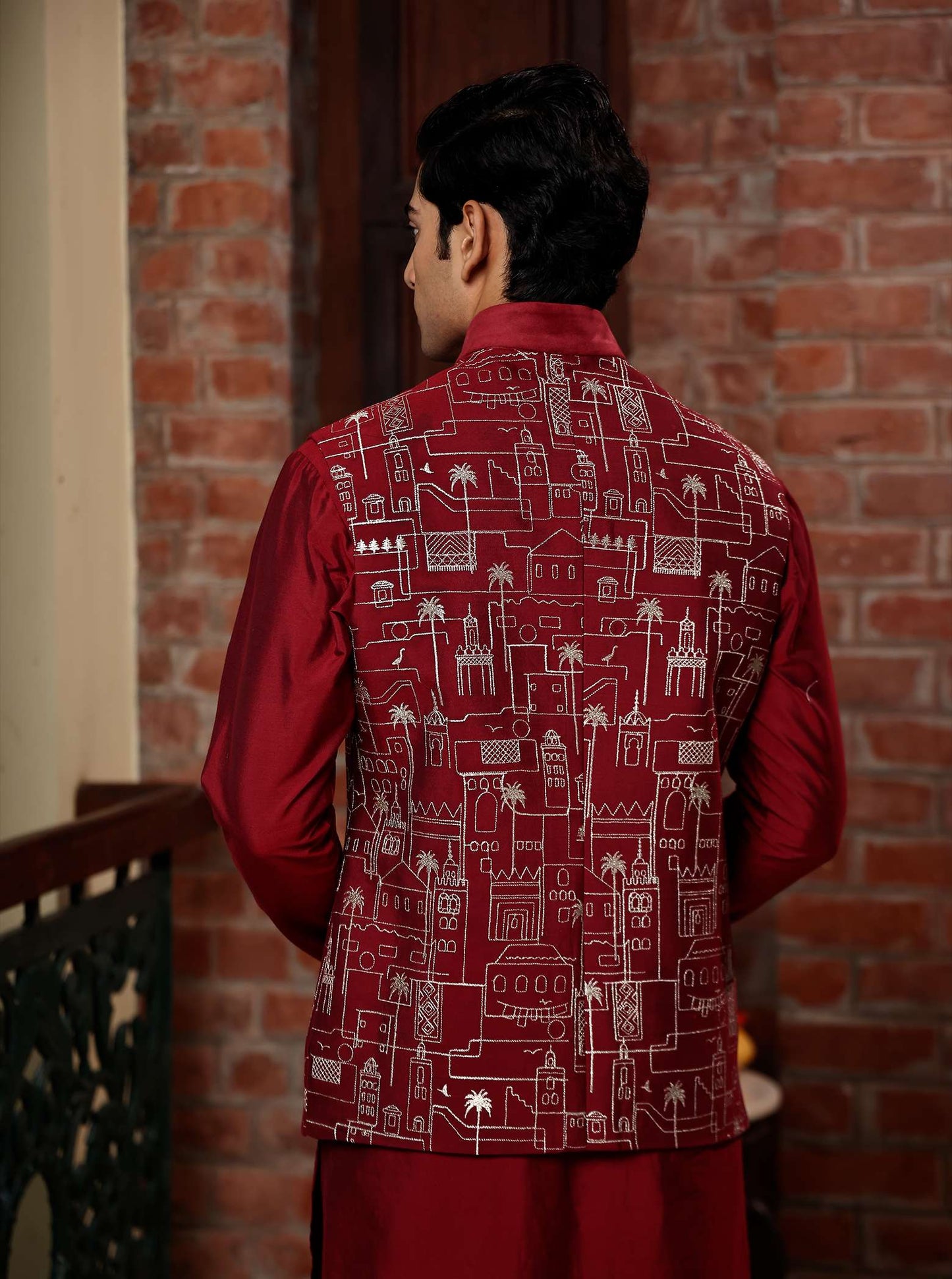 Rohisa Wine Katan Embroidered Bundi