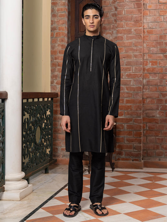 Sudarsana Black Cotton Blend Kurta Set