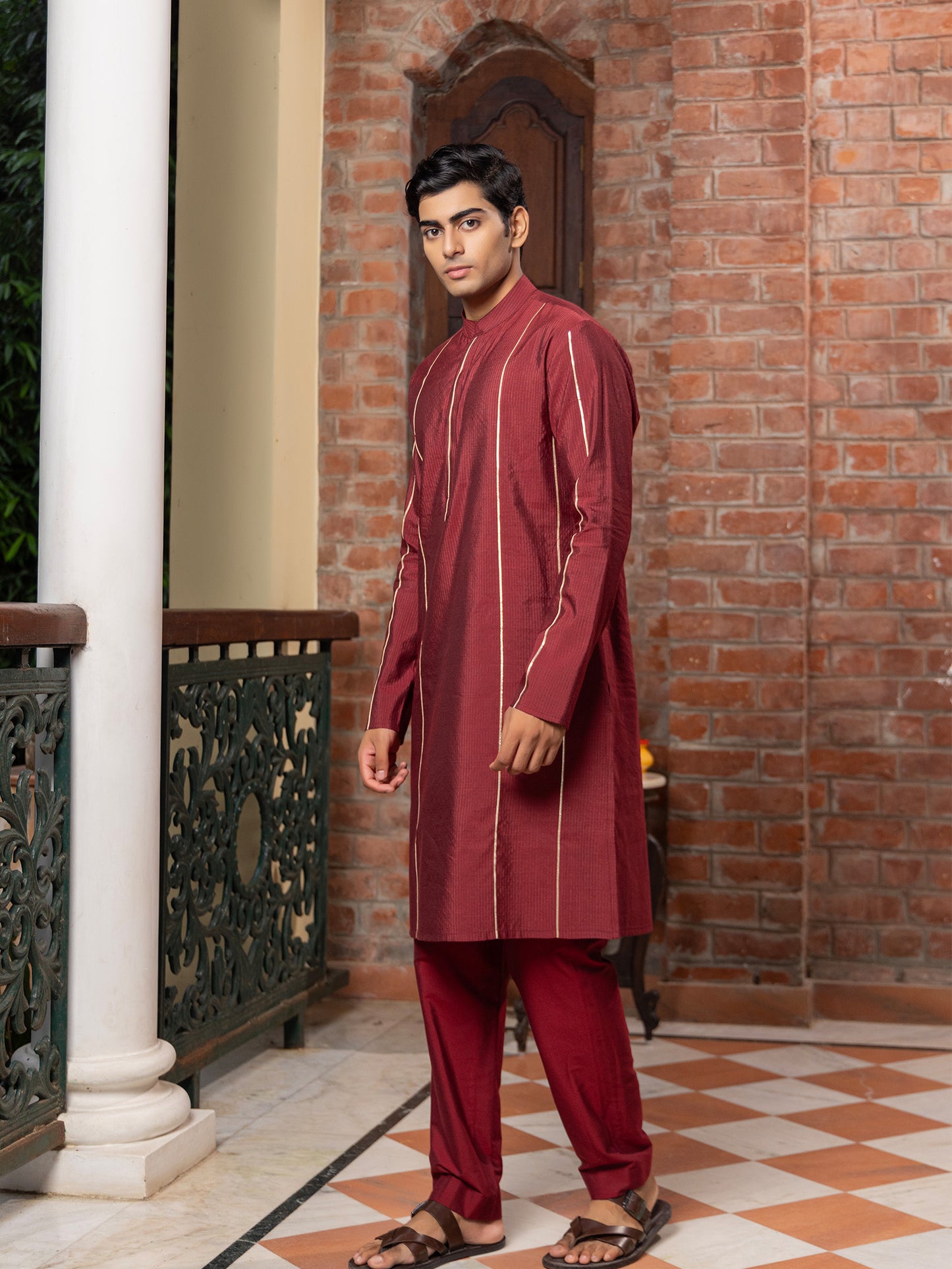 Madhura Wine Cotton Blend Kurta Set