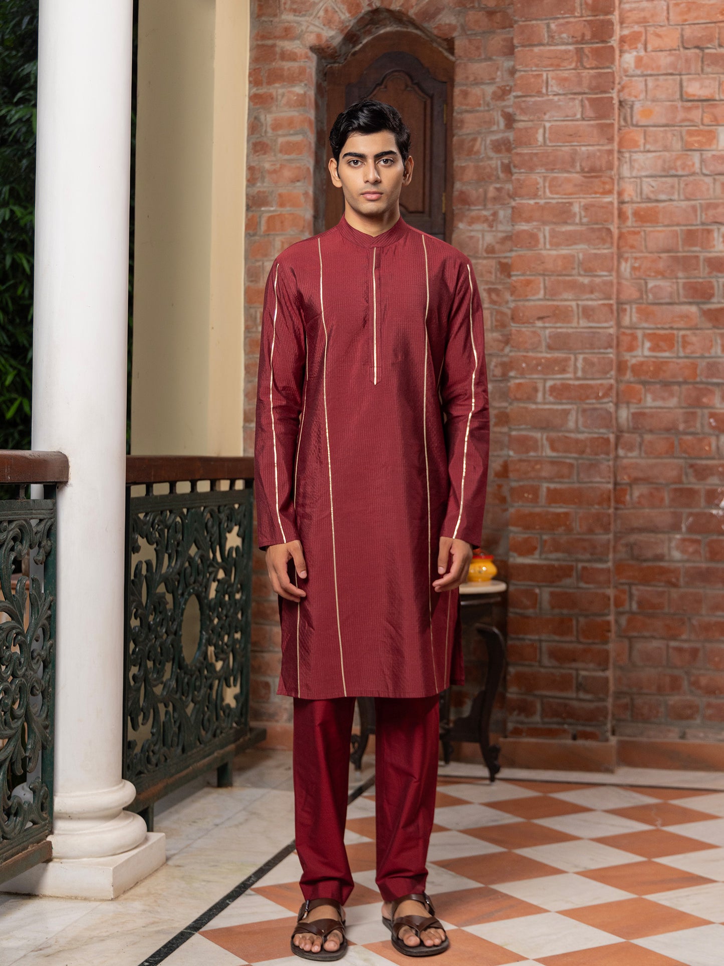 Madhura Wine Cotton Blend Kurta Set
