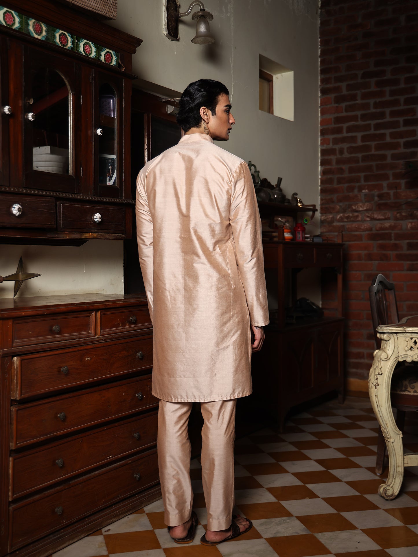 Navin Beige Katan Kurta Set