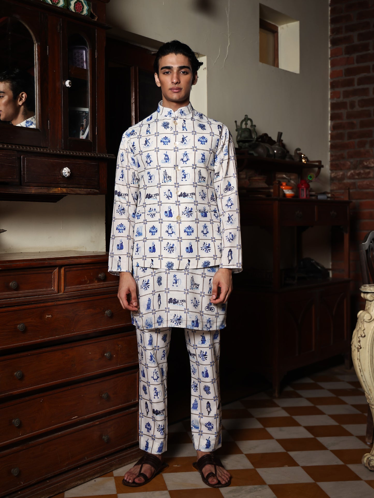 Laxit White Printed Cotton Bundi