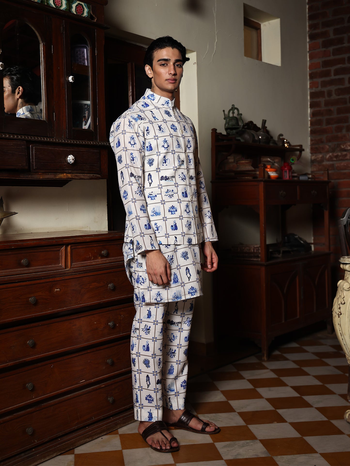 Laxit White Printed Cotton Bundi Set