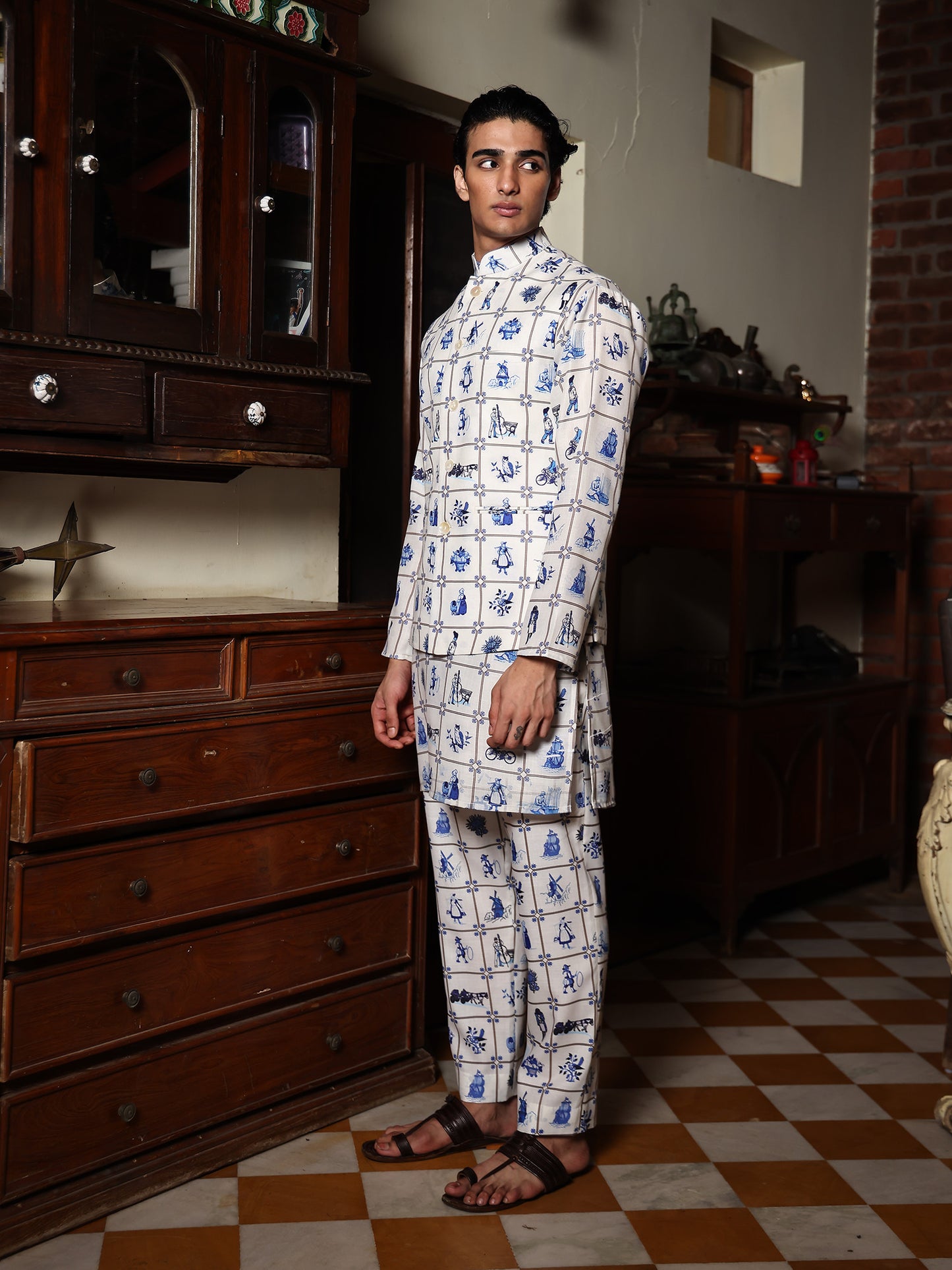 Laxit White Printed Cotton Bundi Set