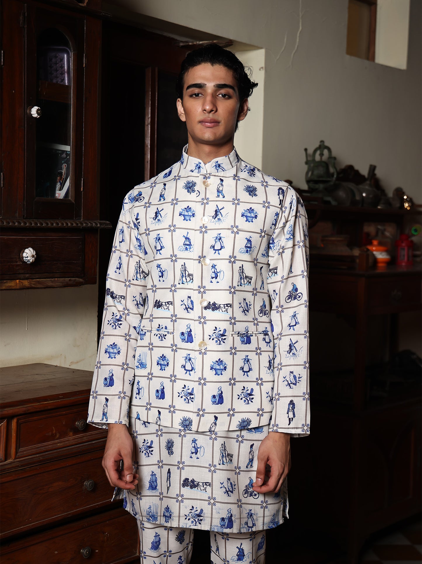 Laxit White Printed Cotton Bundi