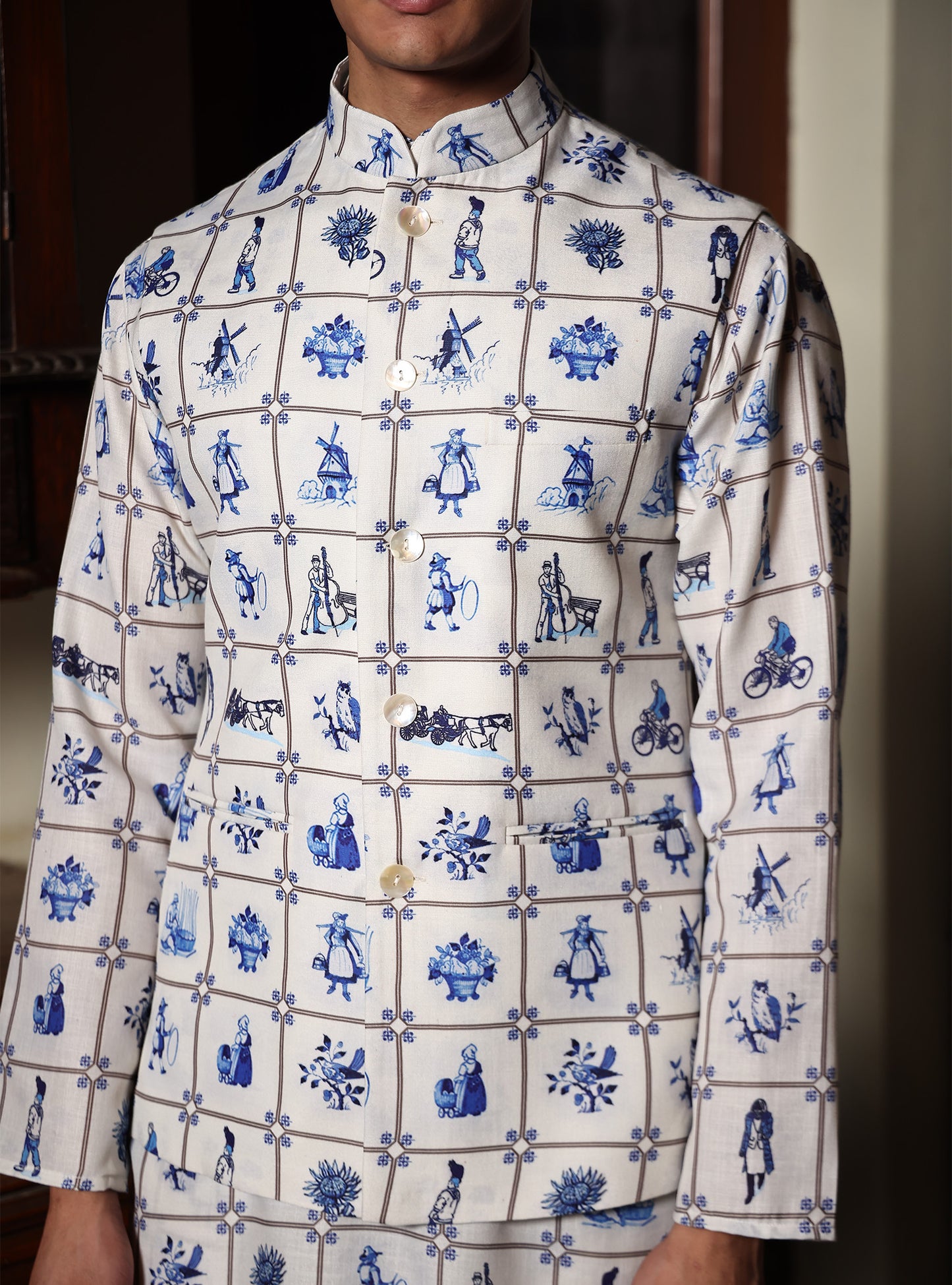 Laxit White Printed Cotton Bundi